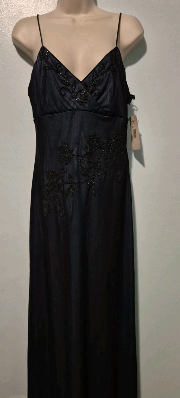 Vintage 90s NWT Rhapsody Dark Blue Floral Beaded Evening Dress Women’s Sz 12…