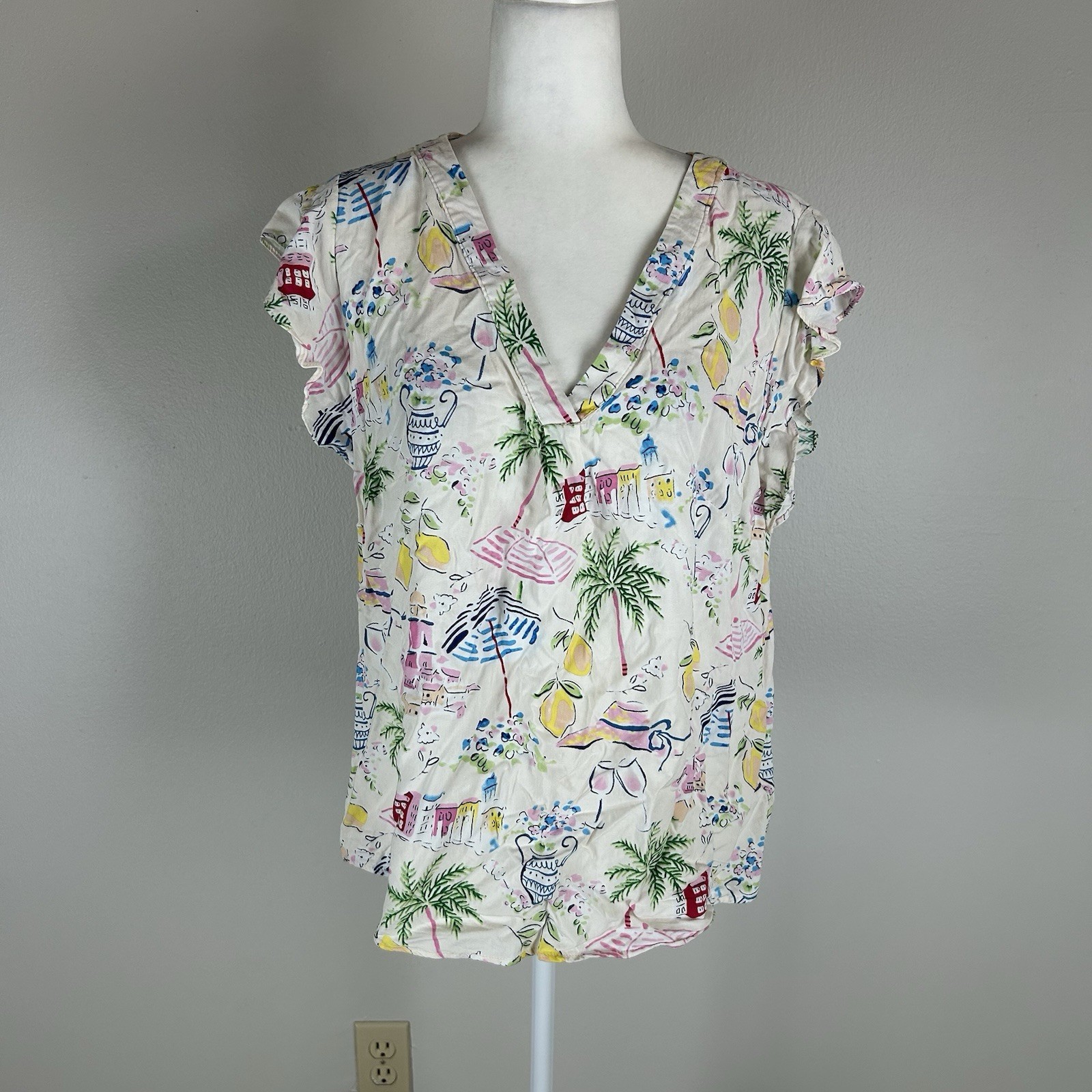 Calypso St. Barth 1X Riviera Resort Fruit Tropical Vacation Print Top Blouse