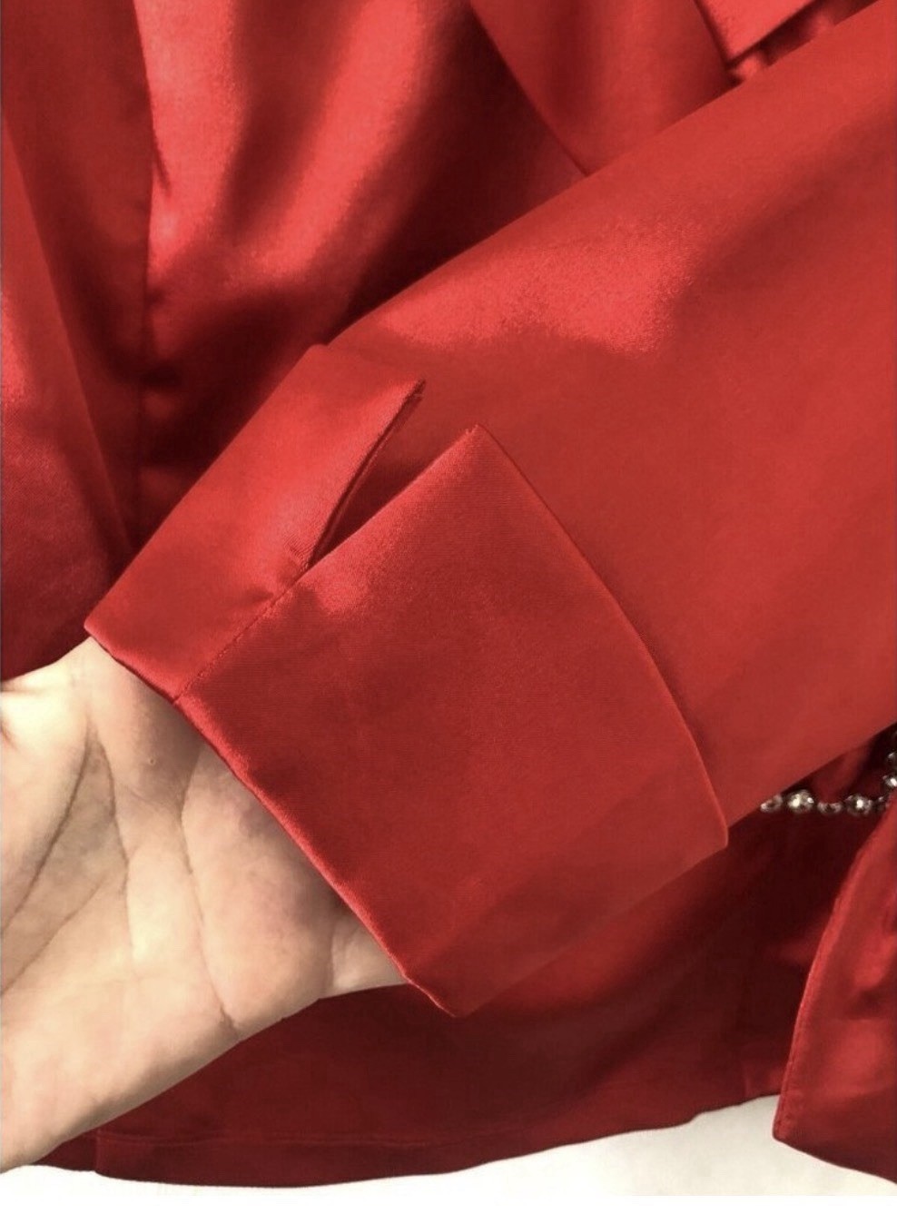JR Nites By Caliendo Vintage 90s Holiday Red Satin Blazer Jacket Size 12
