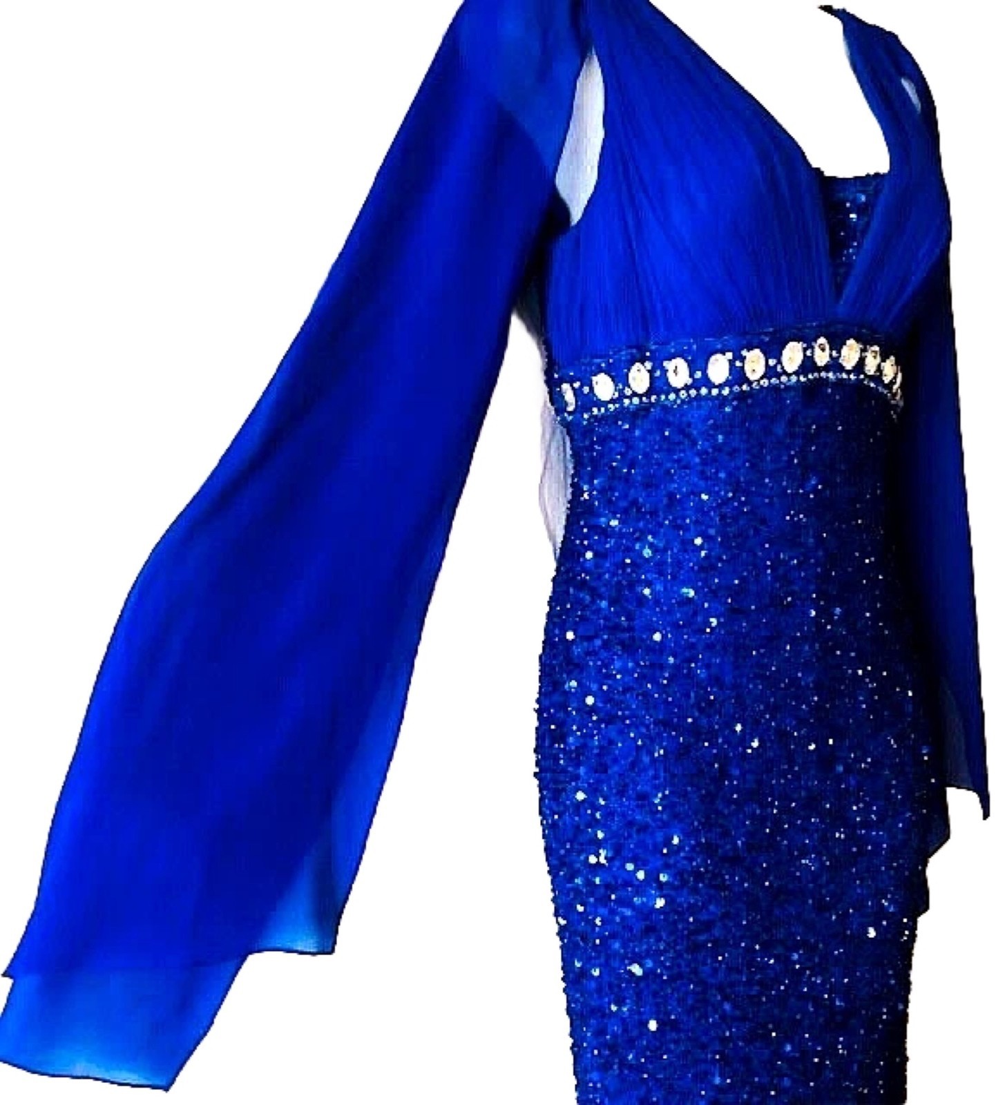 Vintage Sherri Hill Sequined Royal Blue Dress size 8P 100% silk / Match Clutch