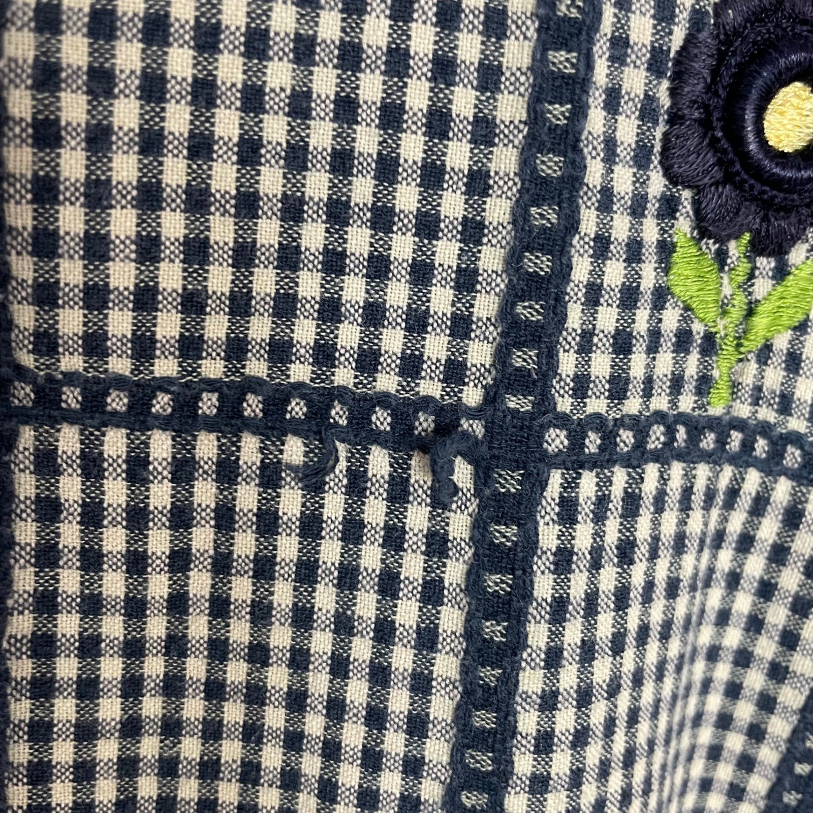Vintage Gingham Shirt Floral Embroidery Women Size Large Cotton Country Twee Top