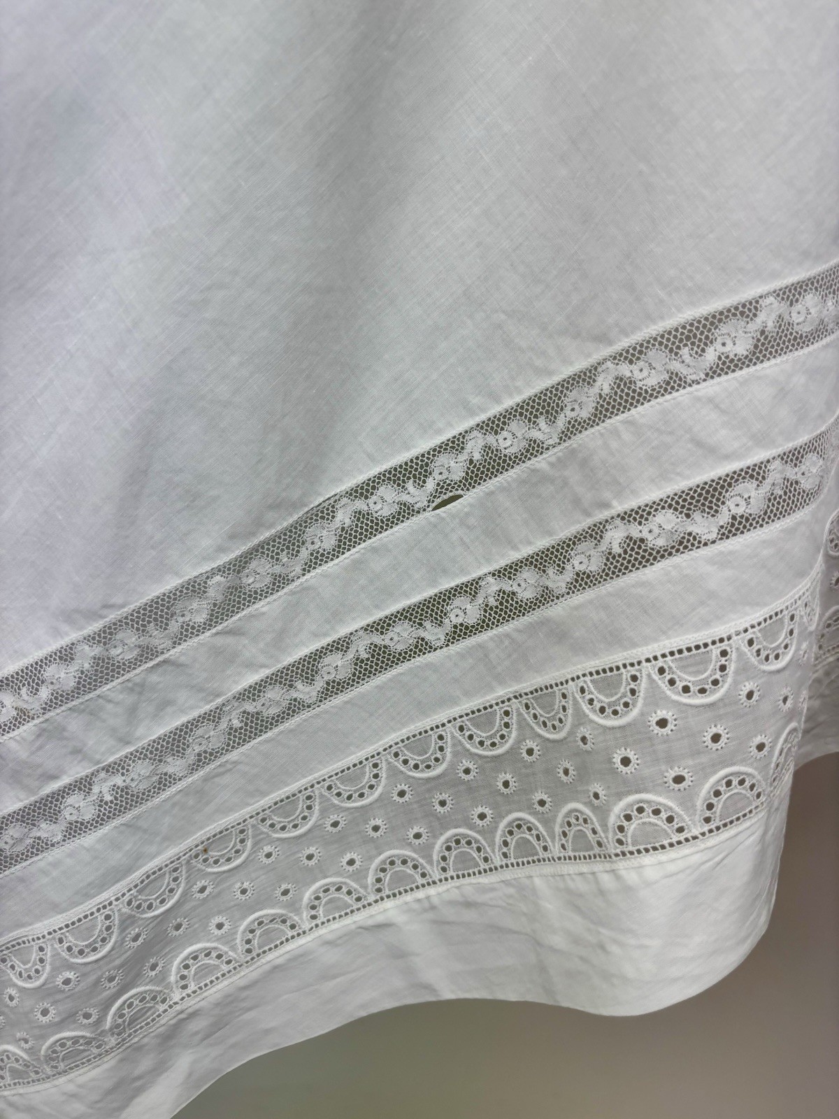 Antique Edwardian White Cotton Apron Lace Handkerchief Hem Missing Straps AS IS