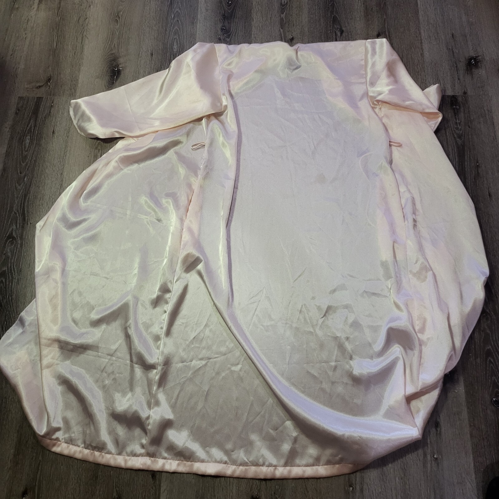 Vintage Barbizon Satin Robe Pink Nude Ribbon Embroidered Tie Sleep Tie Lace
