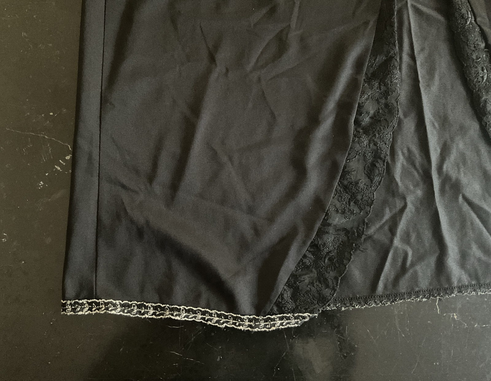 VINTAGE ST MICHAEL BLACK NYLON BLEND W/FANCY HEMN NIGHT GOWN LINGERIE 34 UK 8hc