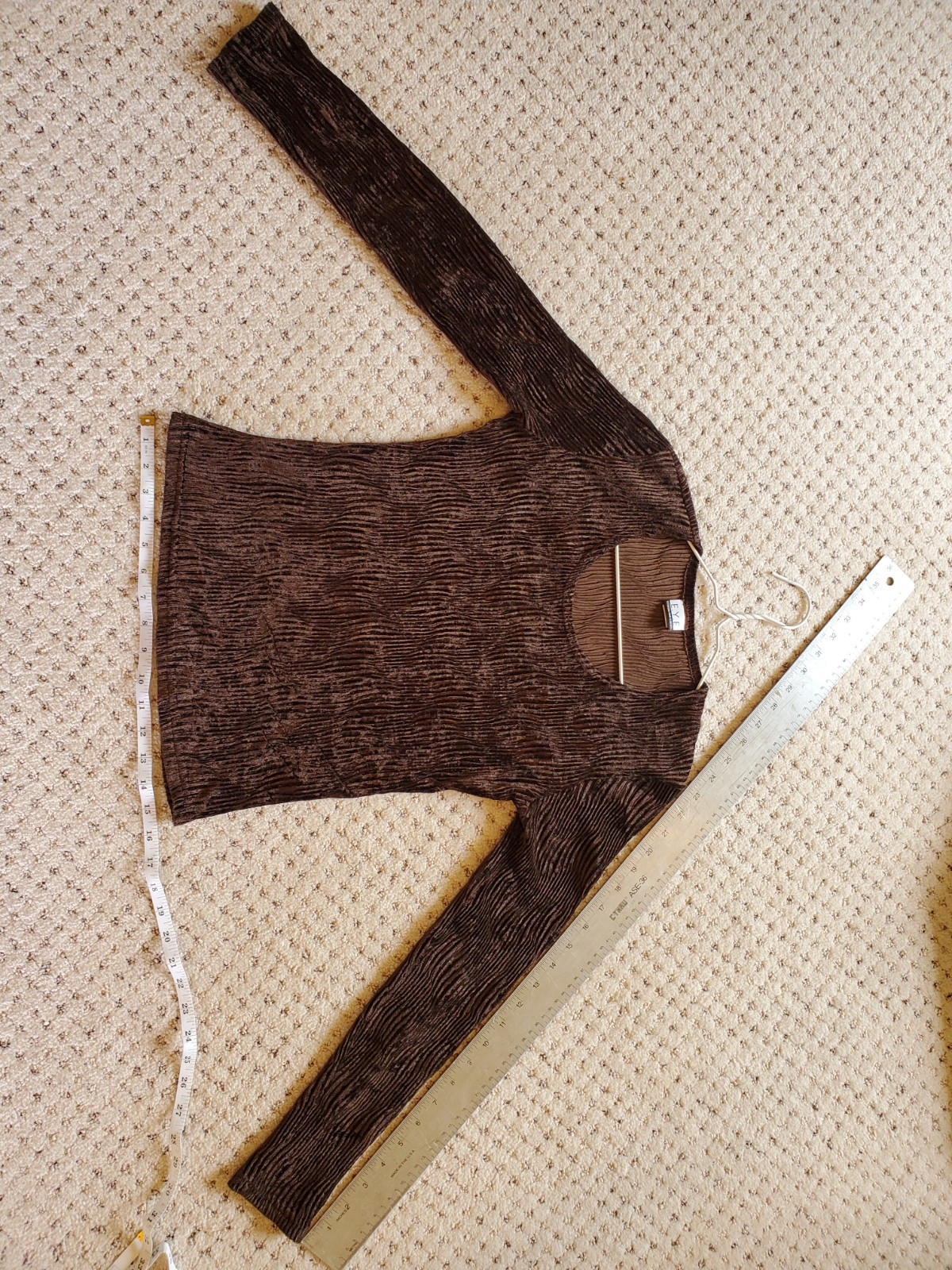 Vintage 90’s E.Y.E Essential Yarn Elements Brown Velvet Like Small Top Blouse