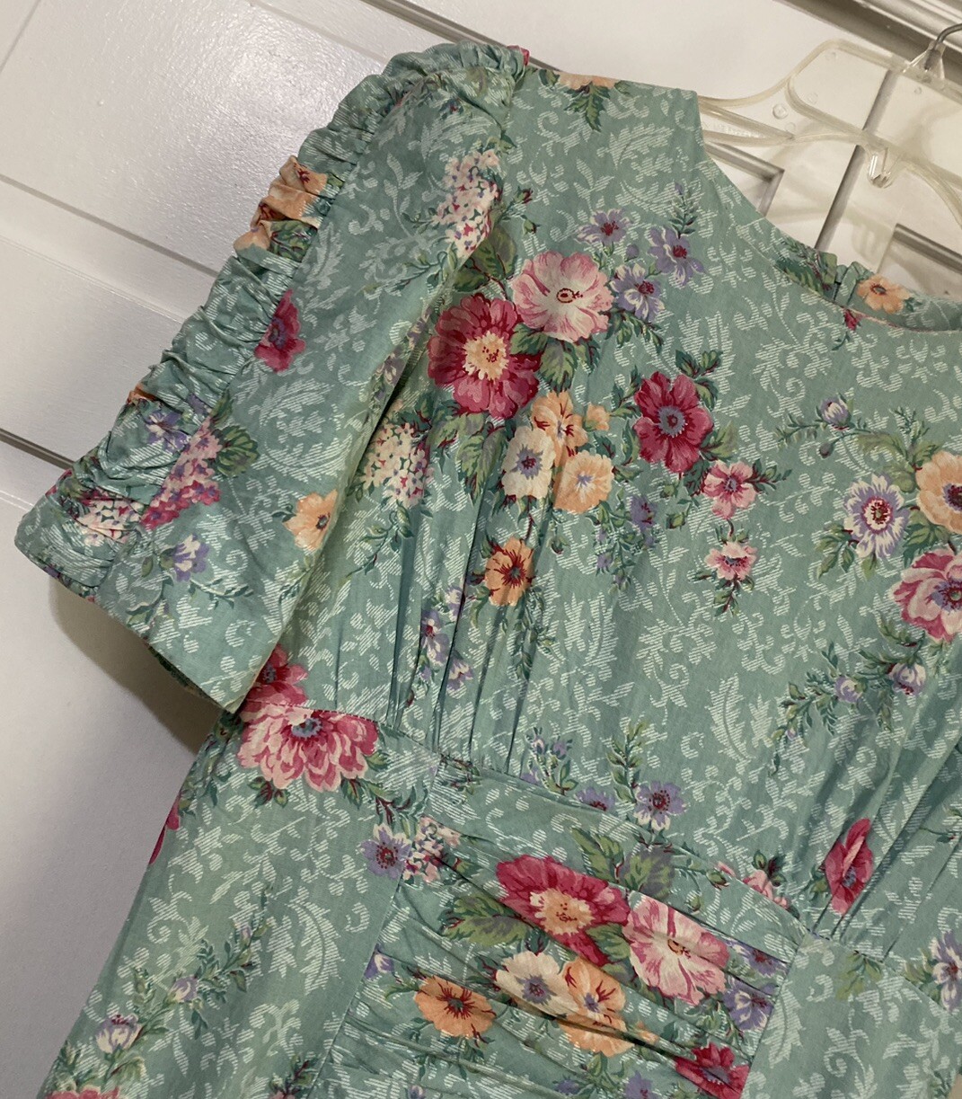 Vtg 90s Misty Lane Pastel Green Rose Garden Party Dress Cottagecore Size 5/6