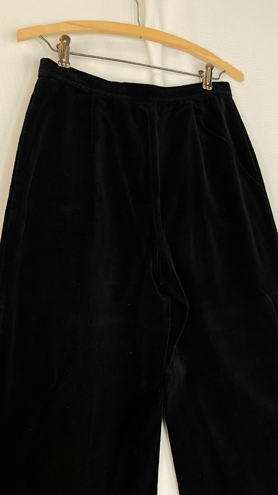 Vintage 1960s black velveteen wide leg pants S rhinestones high waist cotton