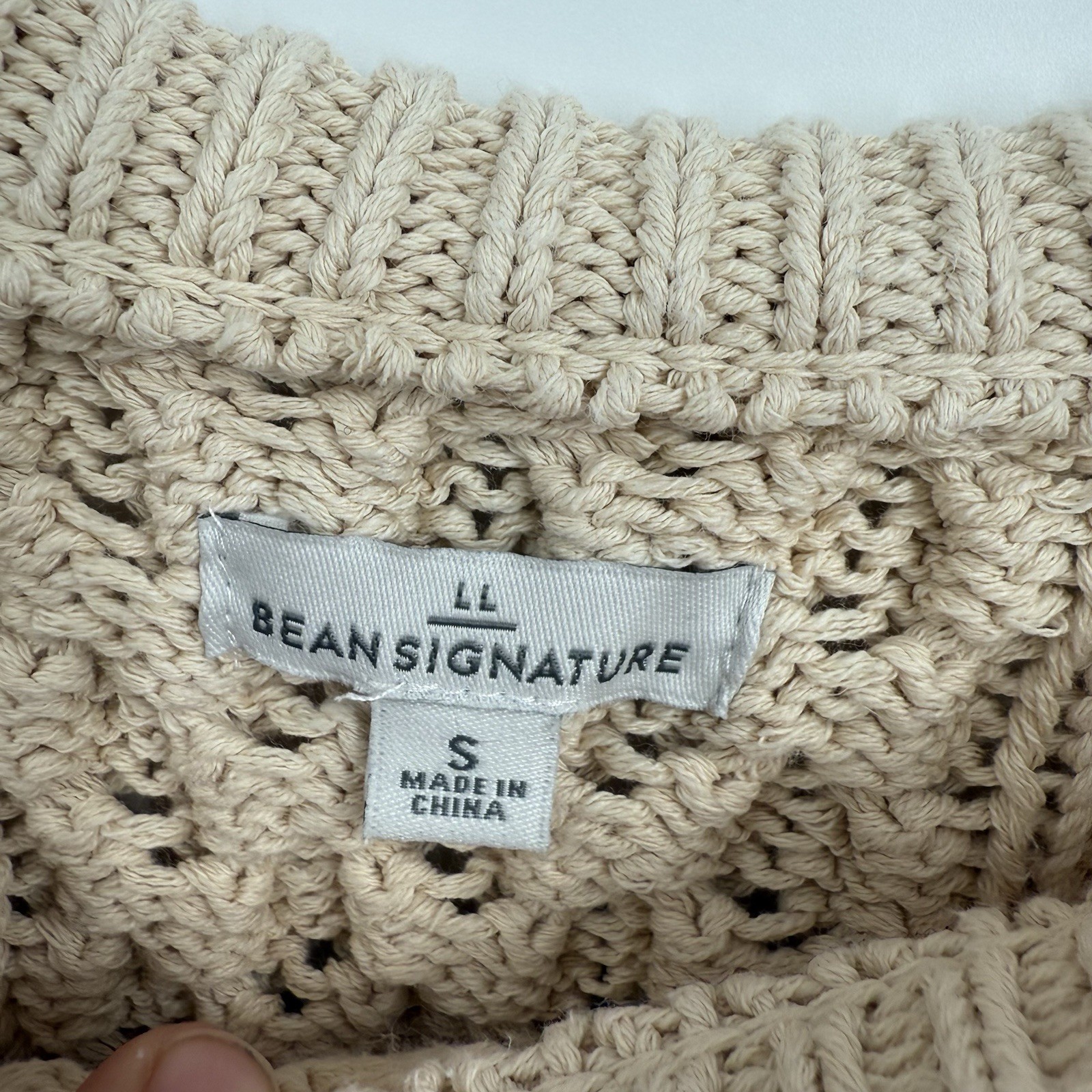 LL Bean Signature Cotton Fisherman Sweater Women’s Size Small Cream Pullover