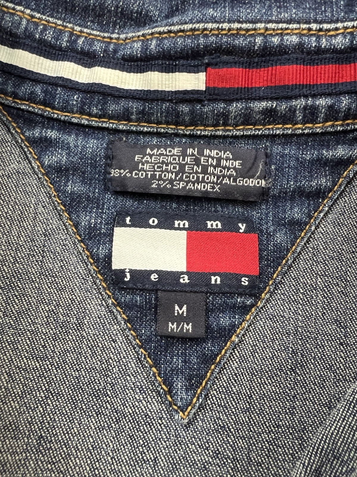 Vtg 90s Y2K Tommy Hilfiger S/S Denim Dress Womens Sz M Drop Waist Button Front