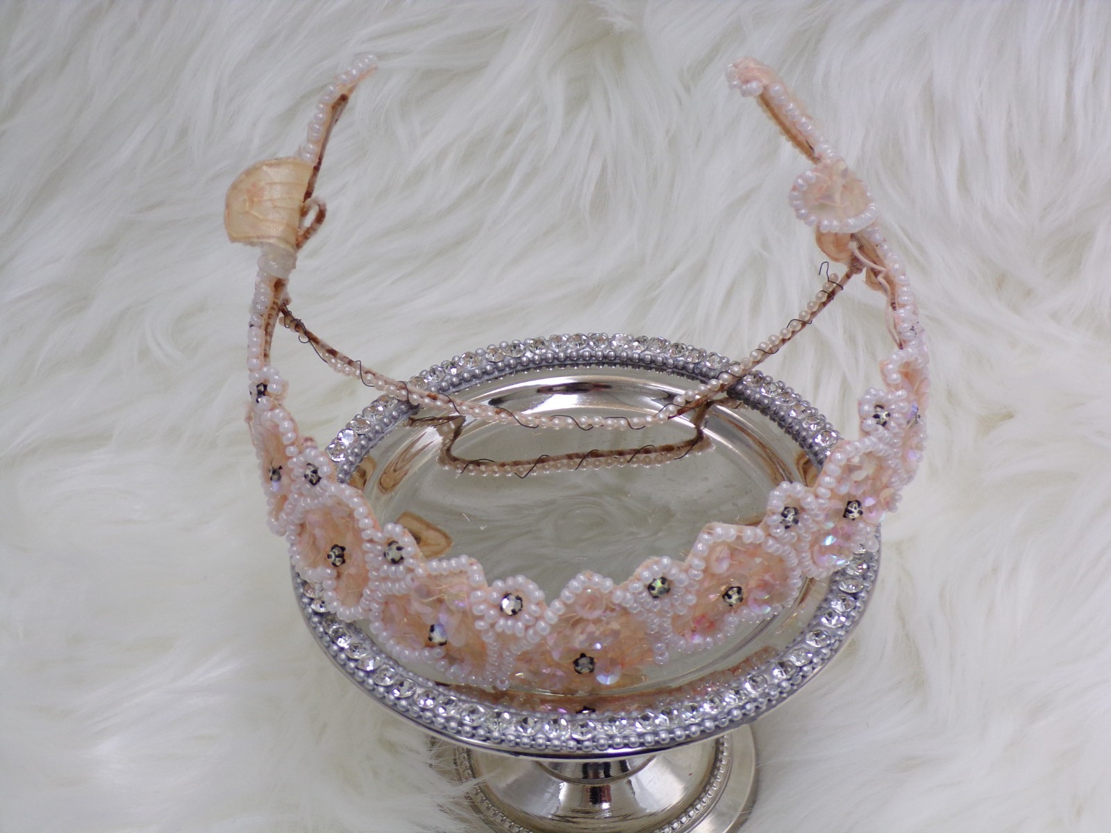 Antique Vintage Wedding Bridal Headpiece and Belt Style: Peaches and Cream