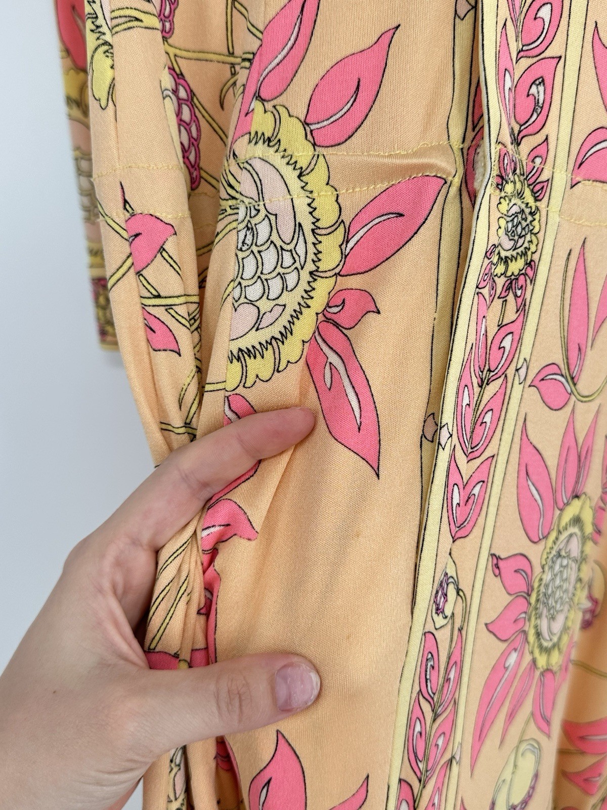 Vtg Emilio Pucci Saks Fifth Avenue Silk Jersey Floral Midi Dress 70s Sz 10 READ*