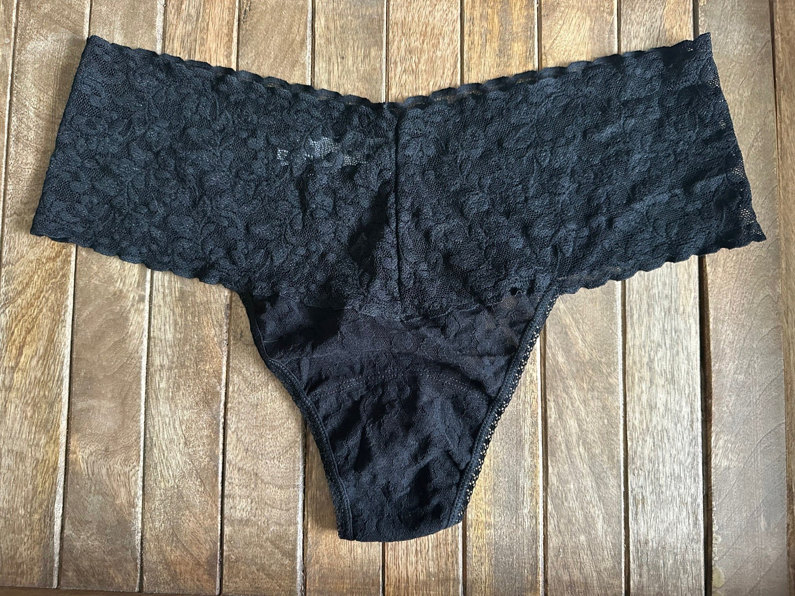 Vtg Hanky Panky Black Lace Thong Bikini Panties O/S