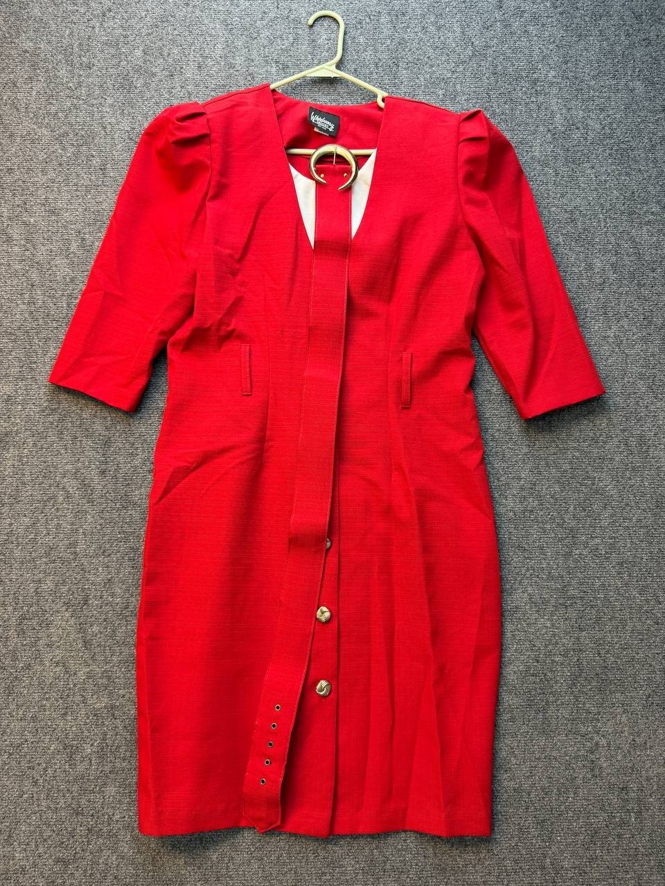 Vintage Whirlaway Frocks Red Dress 14P USA Midi 40in Button Accent