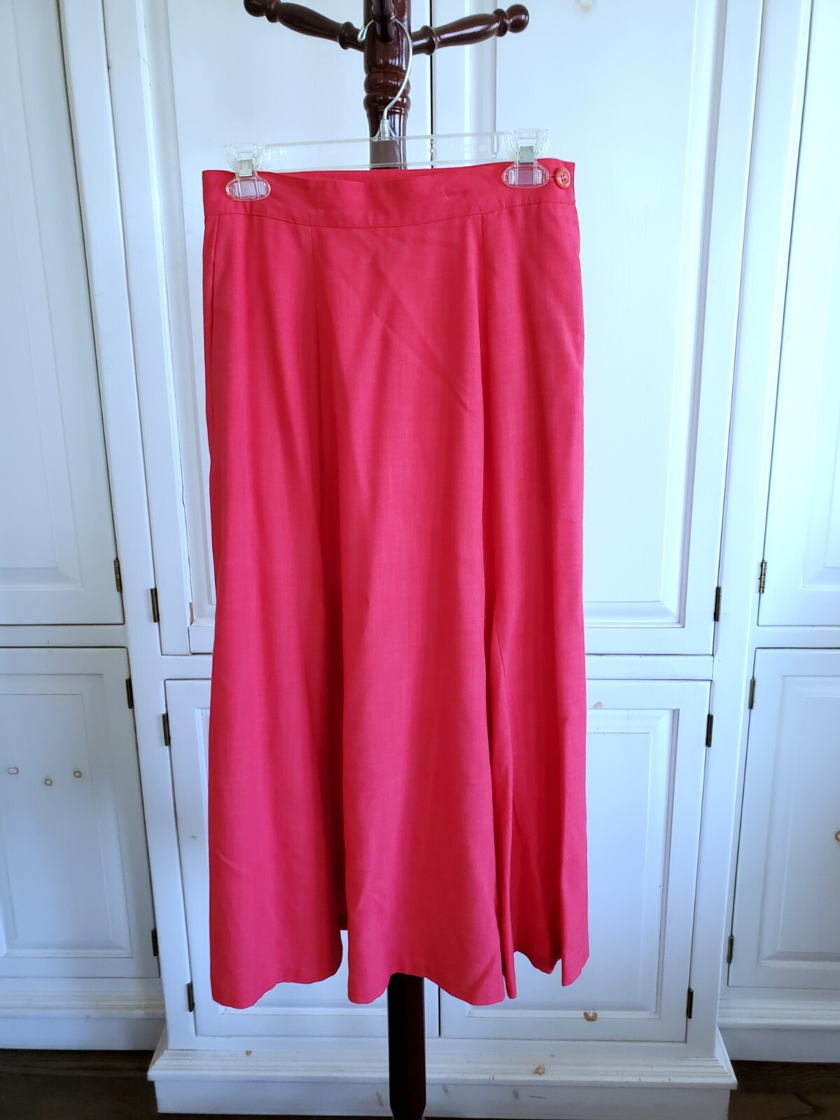 Vintage Jess & Liz Coral Red Trumpet Gored Linen-look Midi Skirt 4? 6?