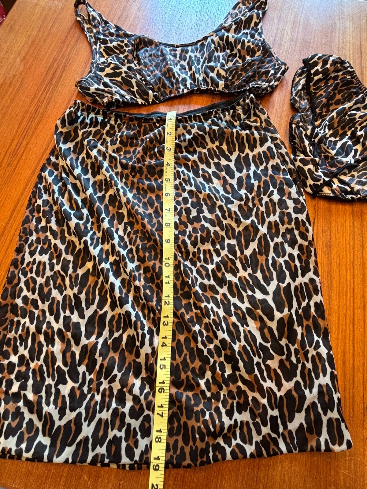 Vtg Groovy 60’s Vanity Fair Leopard Print 3 Piece Nylon Sleepwear Set Medium