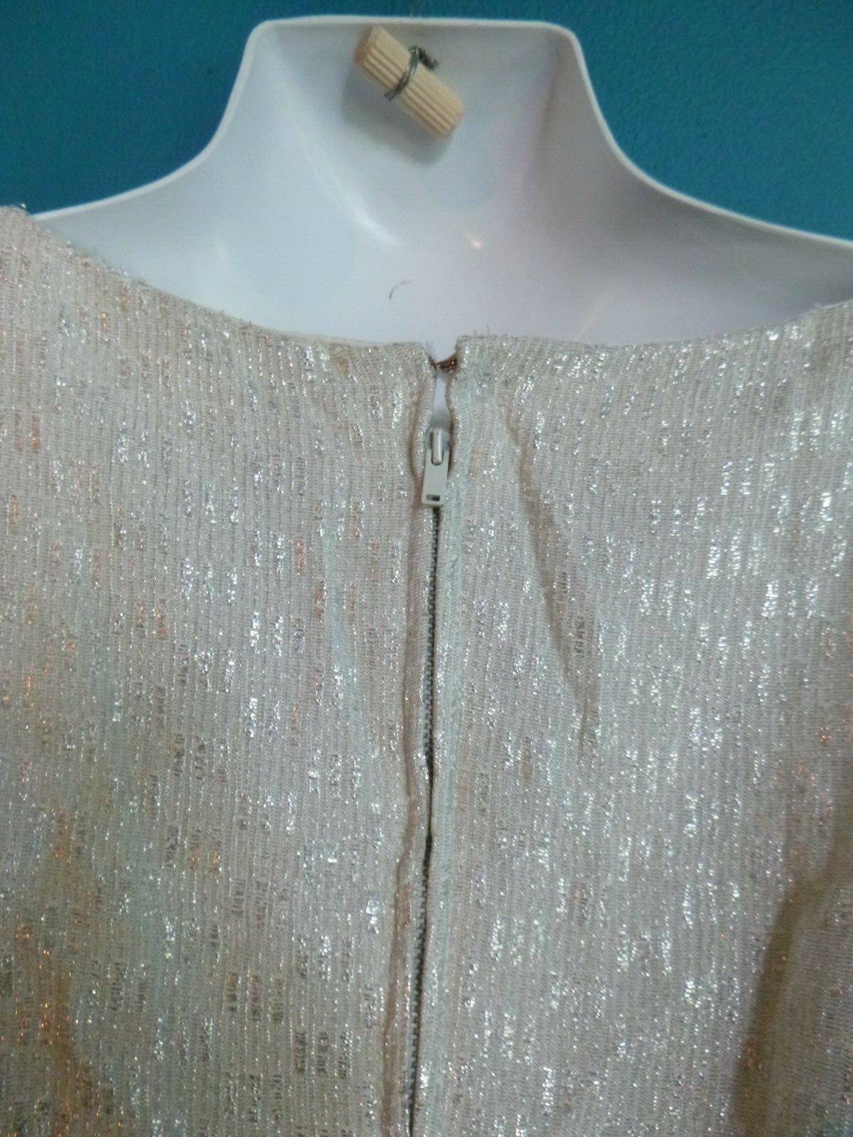 Vtg 50’s 60’s Silver Lame Wiggle Shift Cocktail Dress metallic Threads Size M
