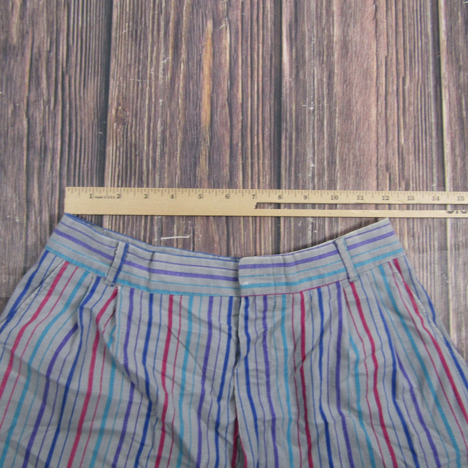 Spinnaker Sport Striped Shorts Womens 26 Grey Vintage High Rise Cuffed Pleated