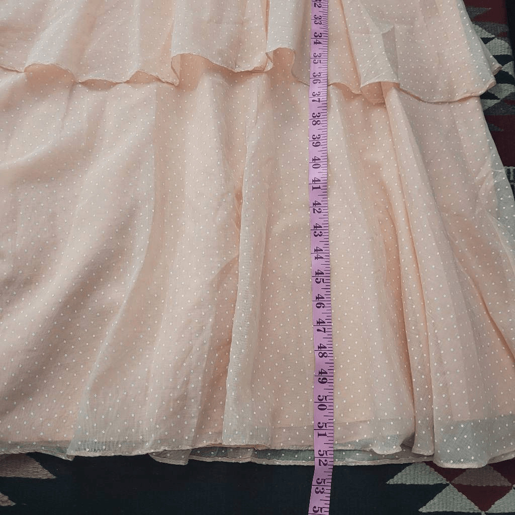Vintage 1960s 1970s Peach Tiered Maxi Dress Sz XXS 2XS Lace Polka-dot Coquette