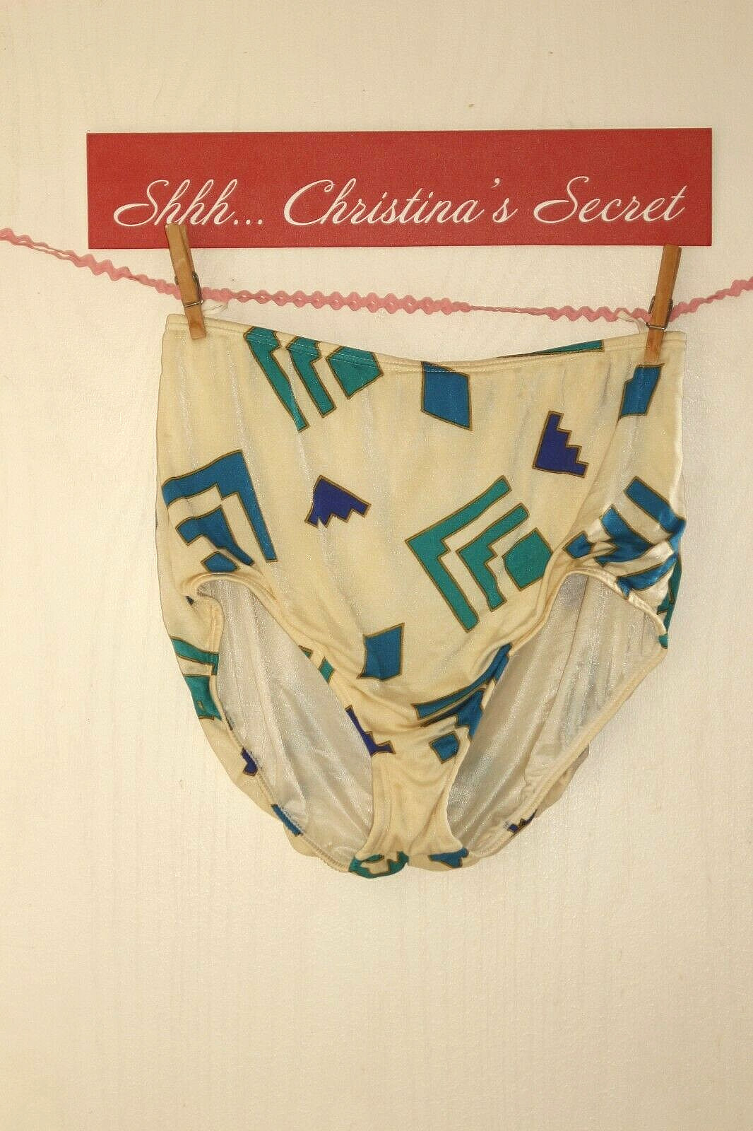 VINTAGE SEA QUEEN 70s 80s Tankini Top Bottom 2 Pc Swimsuit Ivory Blue Green 18