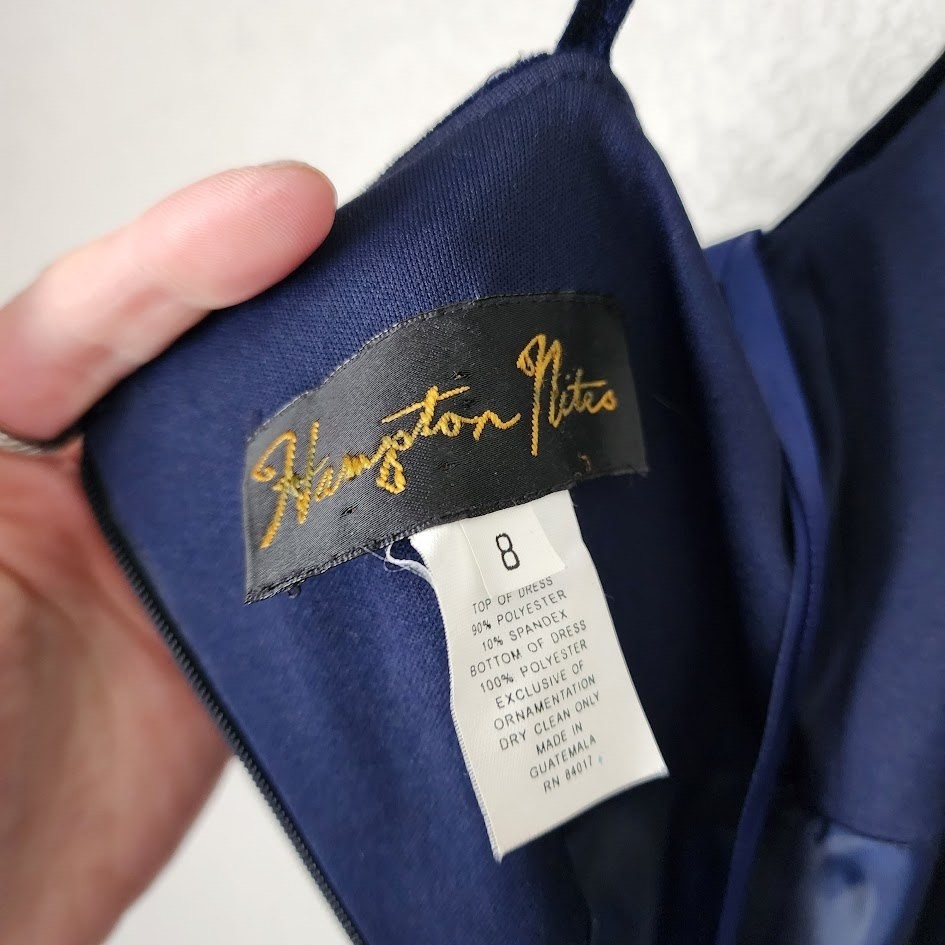 HAMPTON NITES Vintage Navy Blue Velvet Bodice Chiffon Maxi Gown Size 8