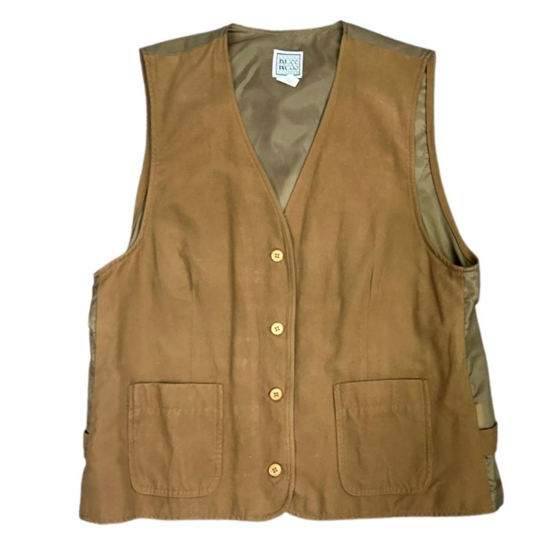 Mens Mocha Brown Faux Suede Vest Button up Summer layering Top Large ^