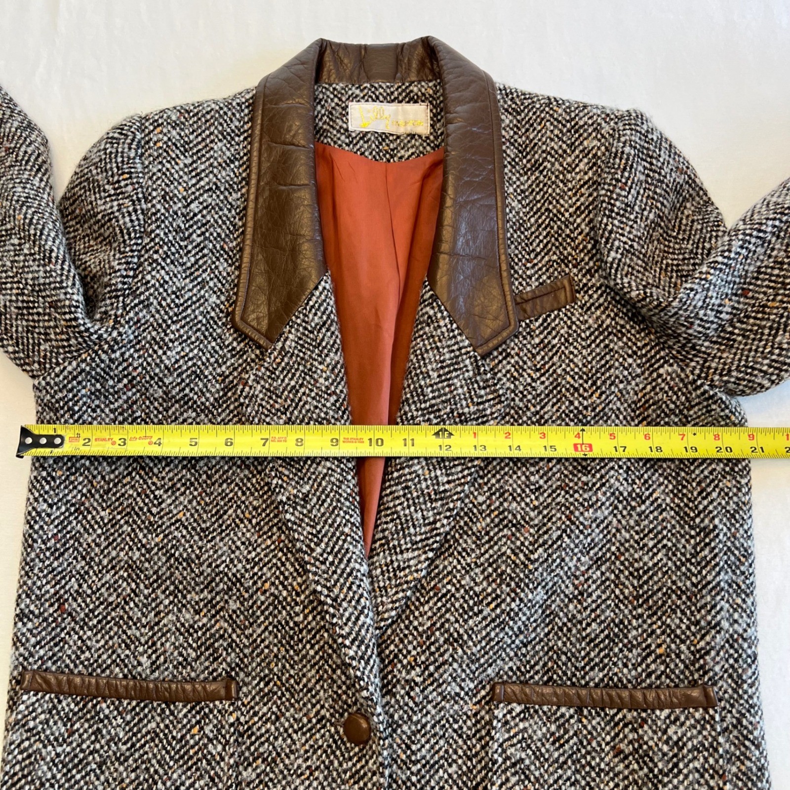 Lilly Fashion Women’s Vintage 80s Tweed Faux Leather Dark Academia Blazer Size M
