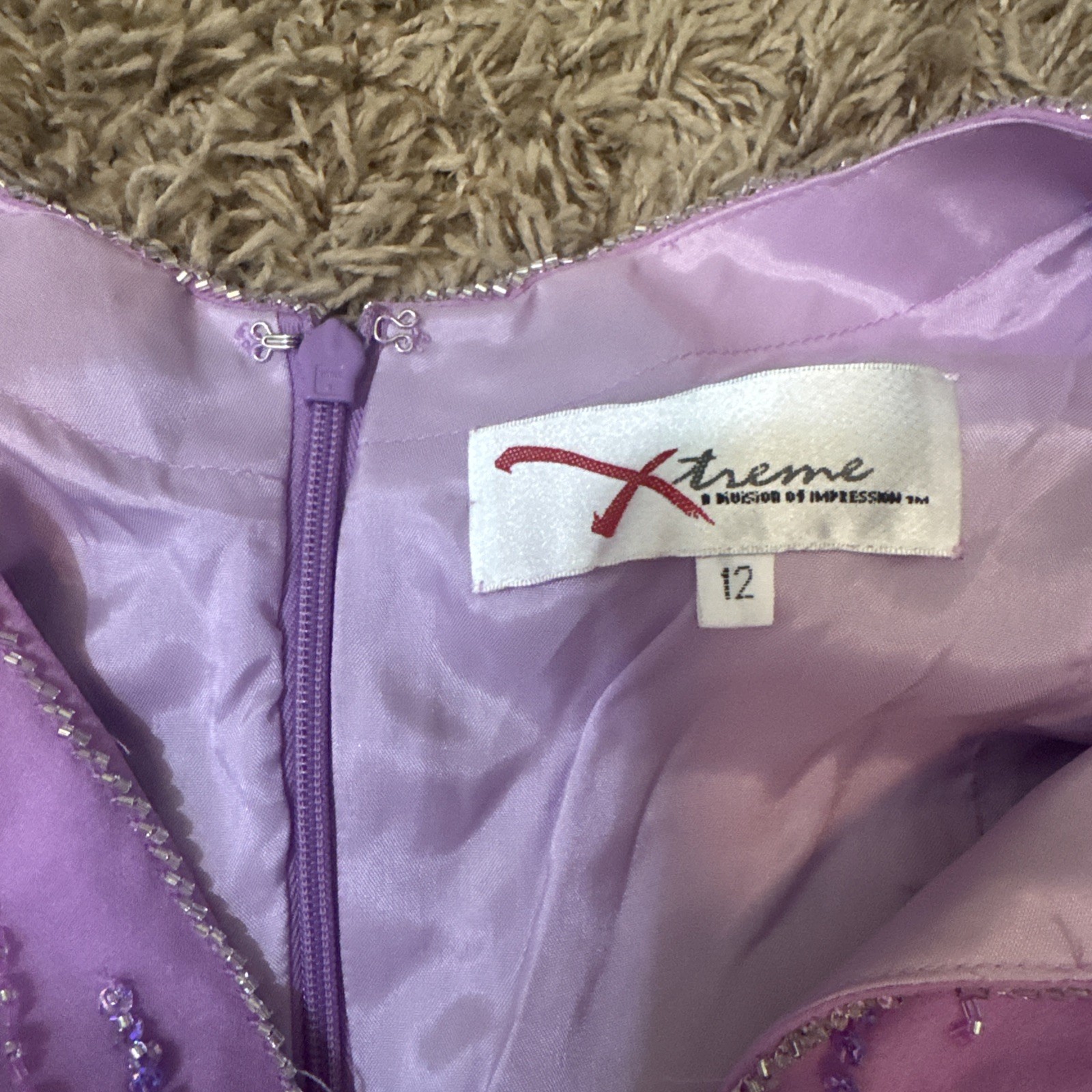 Vintage Y2K Formal Dress Purple Beaded Sequins Lavender Gown By XCite Women’s 12