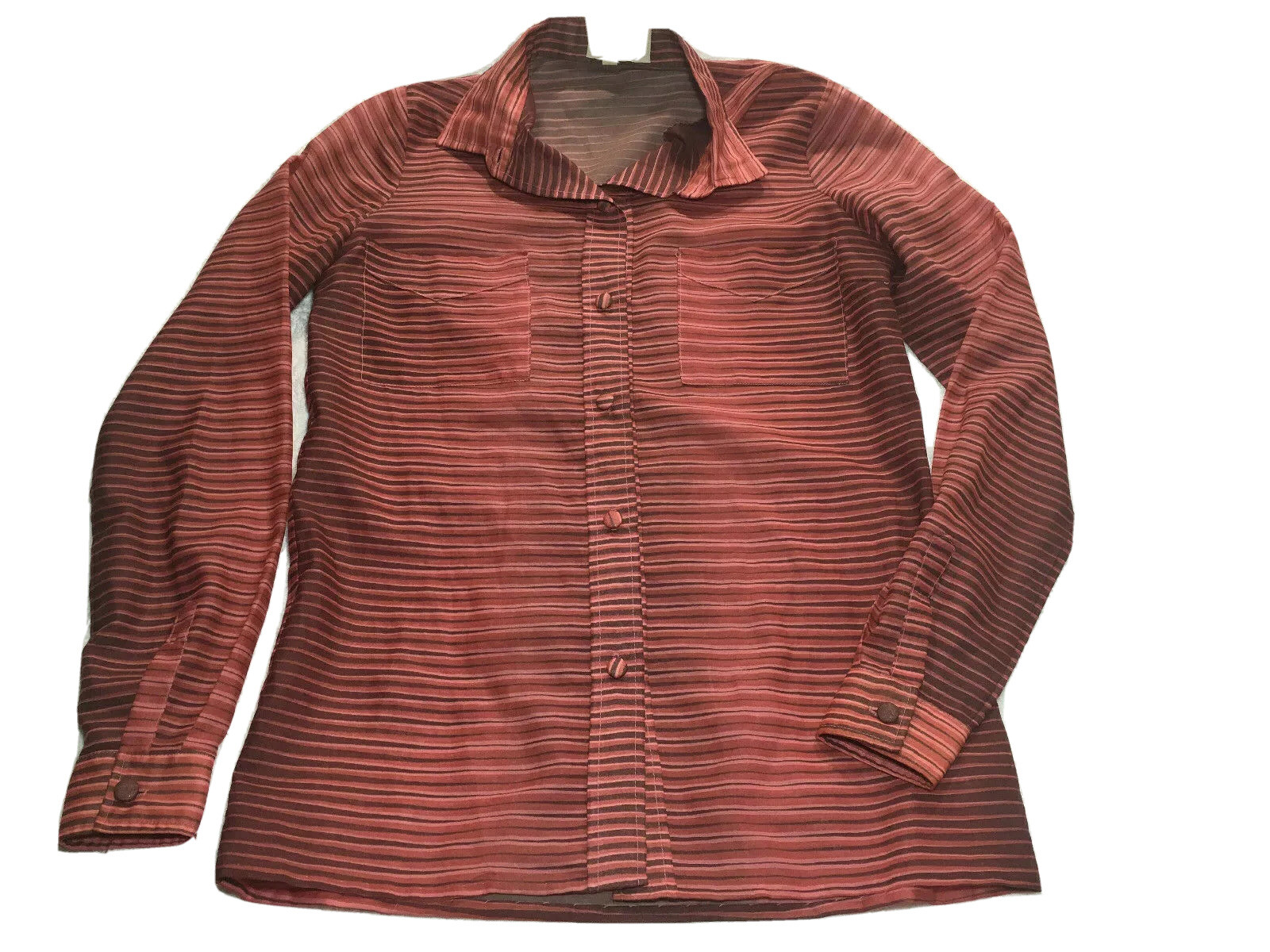 Aduddle Made In Italy Vintage Button Up Long Sleeve Striped Red Silk Shirt Sz 6