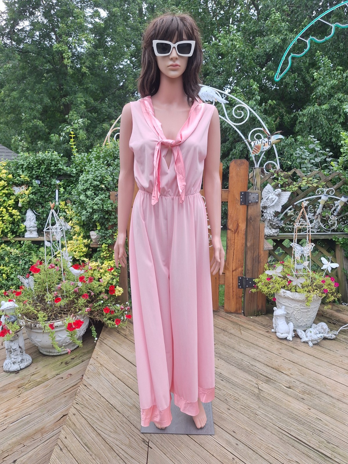 True VTG Mid-century Mod 1960s 1970s Wide Leg Nylon Pajama Jumpsuit Loungewear