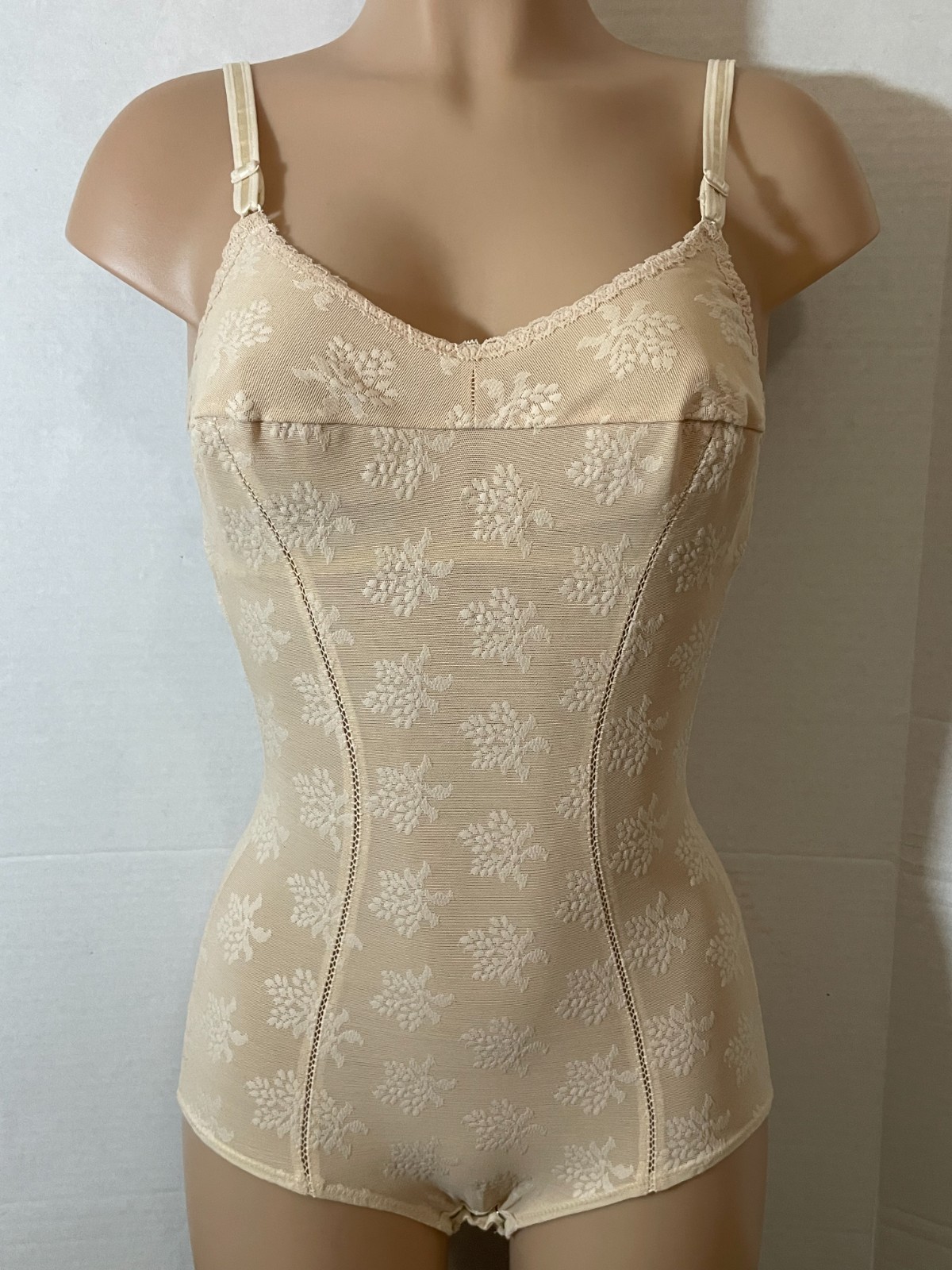 36B Vtg LILY OF FRANCE All in One Girdle Bodysuit Bra Body Shaper Floral RARE