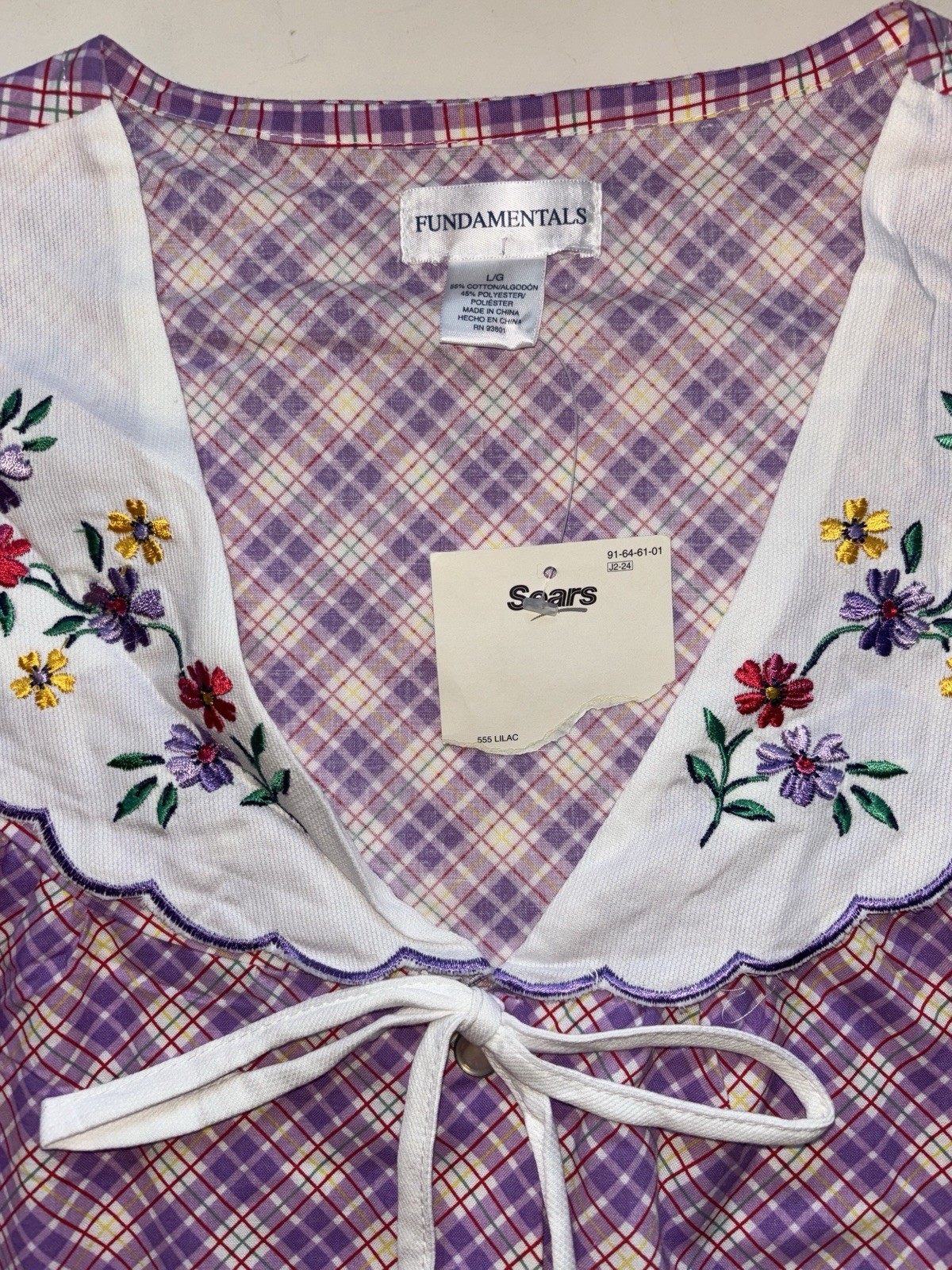 NWT Sears Fundamental VTG Housecoat Collared House Dress Plaid Snaps Pockets L