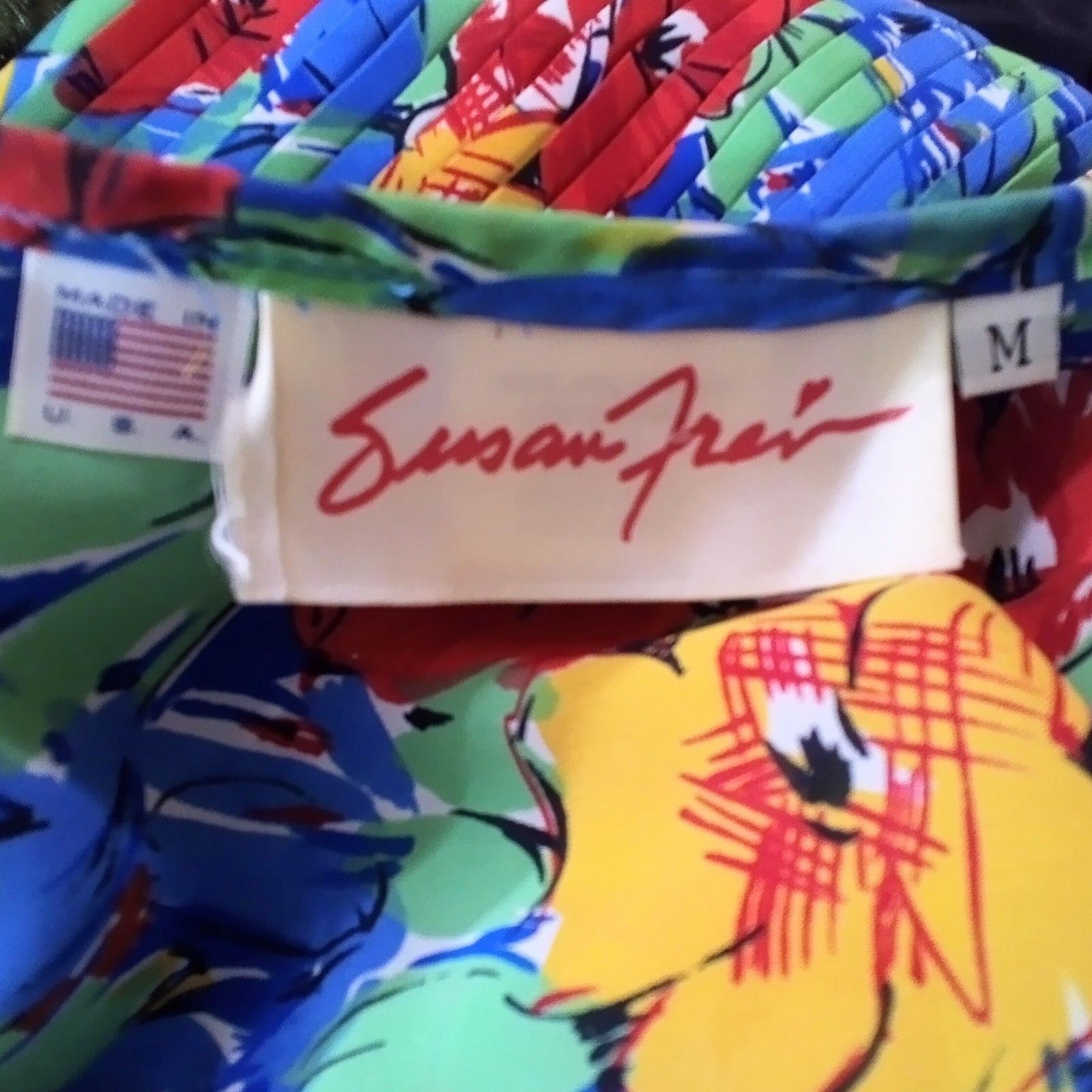 Vintage Susan Freis 1980s Bright Floral Pleated Midi Dress Size M