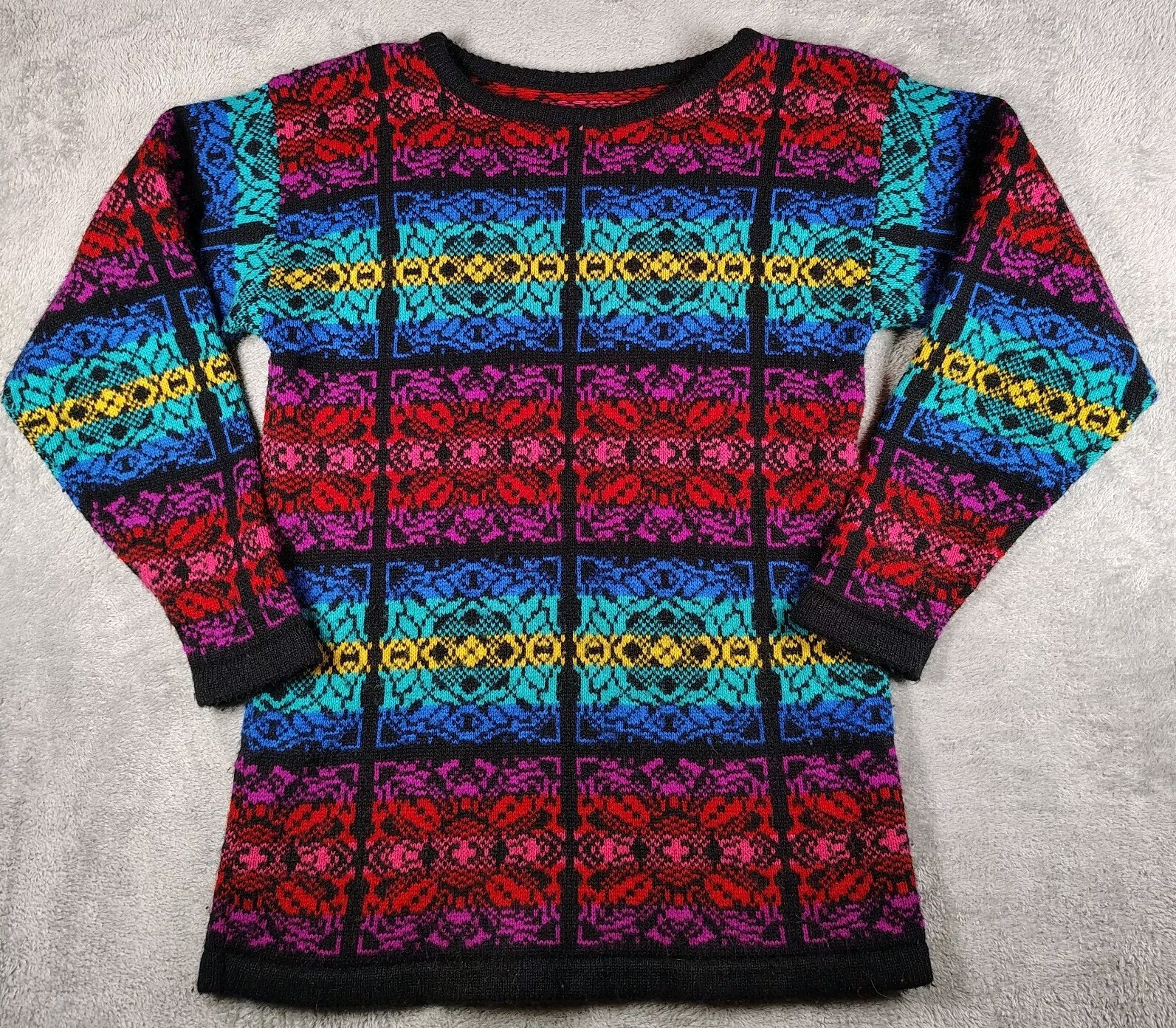 Vtg 80s Sweater Womens Colorful Stripe Retro Grannycore Knit Unbranded