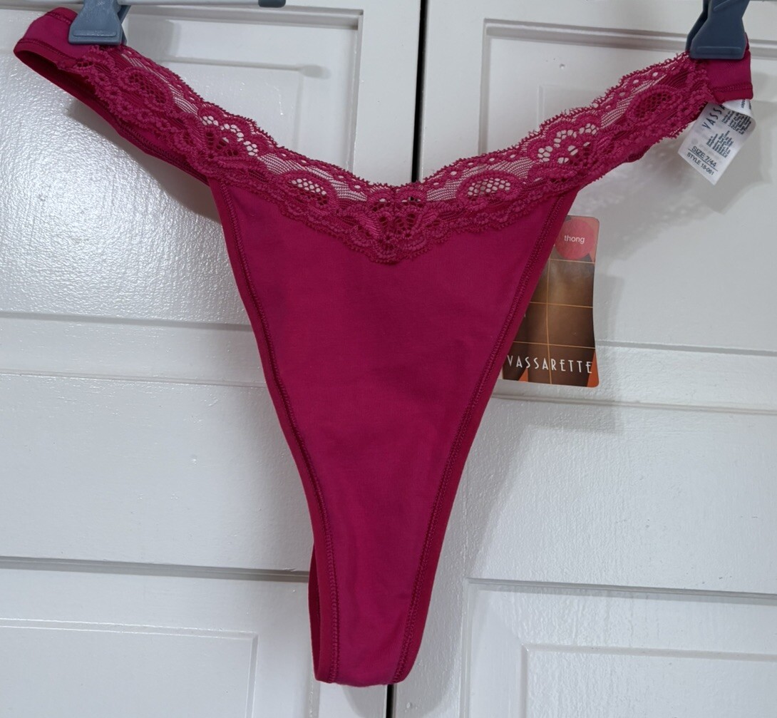 Vintage Vassarette Pink Sexy Cotton Thong Panties Bikini Lace Size 7/44 Large