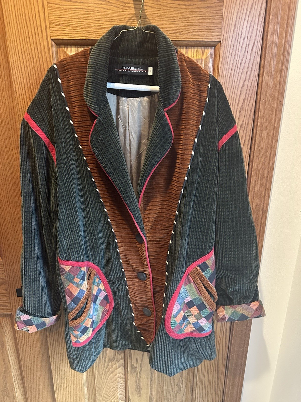 Canvasbacks Corduroy Patchwork Jacket Barn Coat S/M Vintage Lutton & Horsfield