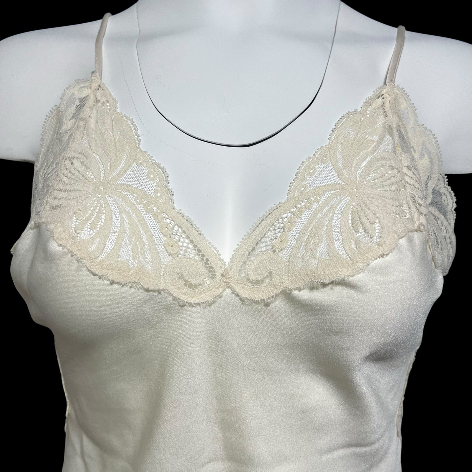 Vtg 90s Victoria Secret Cami Top S Ivory Off White Lace USA Union Made