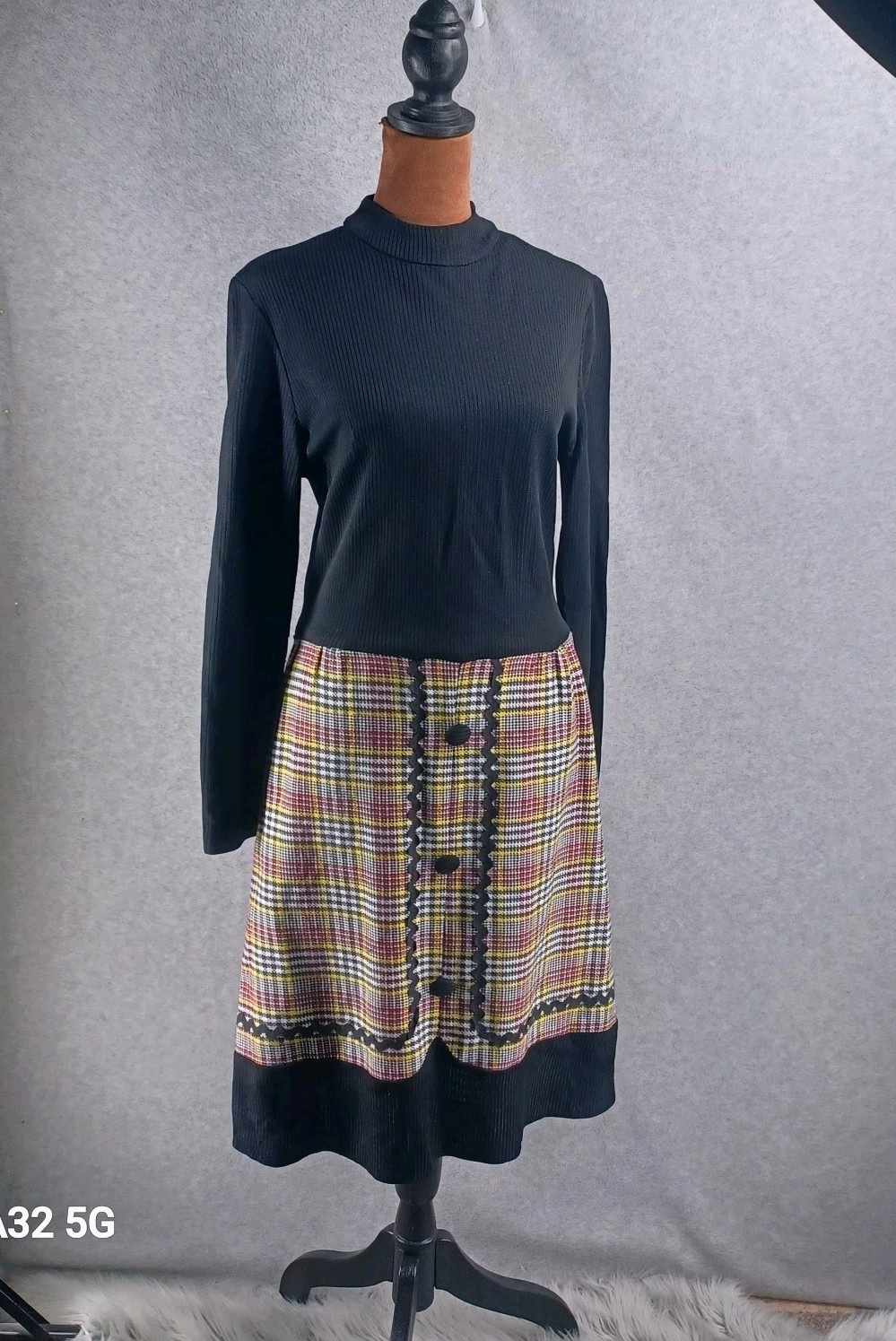 Vintage Mod Plaid Midi Dress Womens Size 14 See Measurements Fashion Rare 1970s