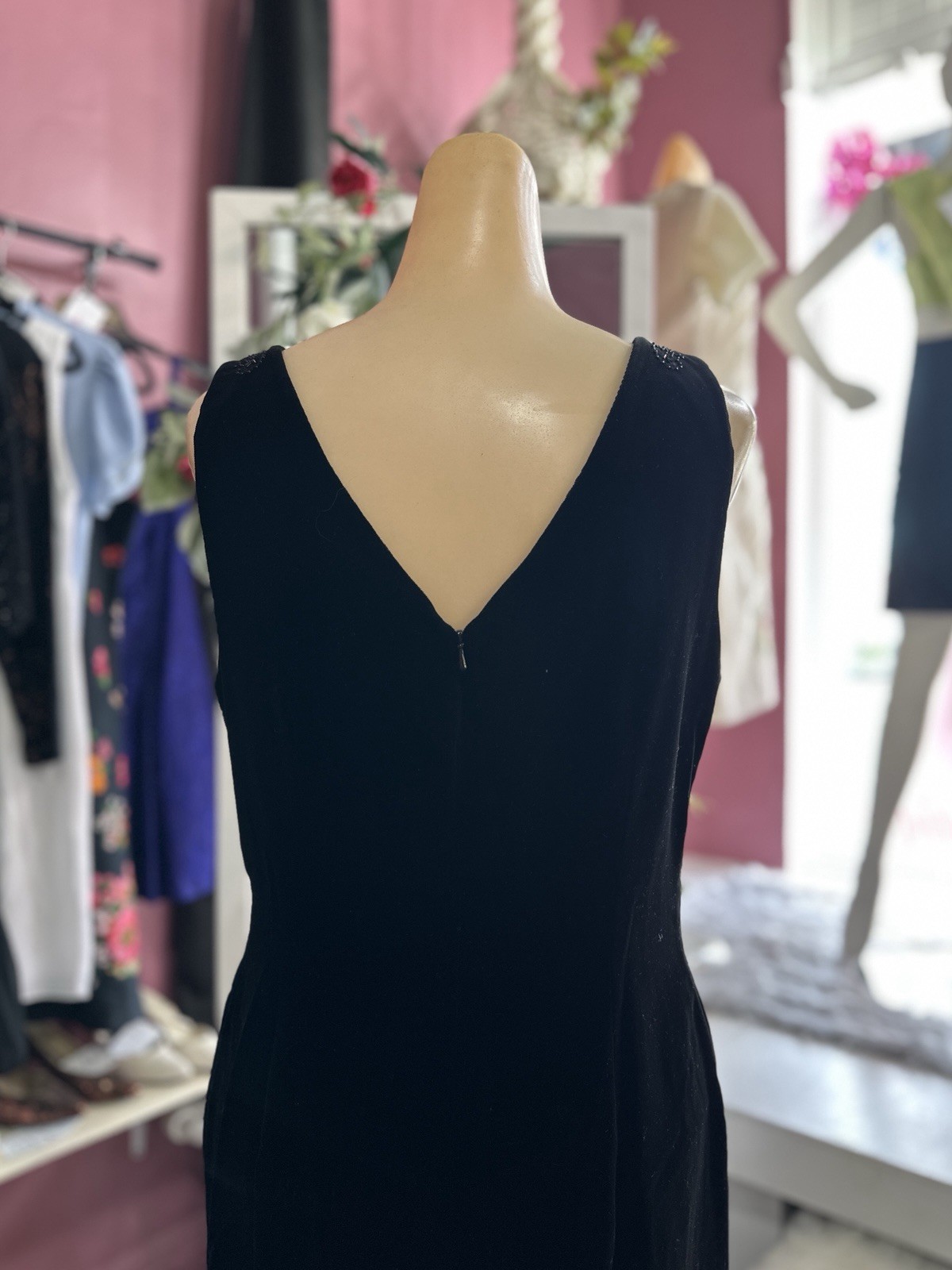 Vintage 90s Black Velvet Mini Dress Laura Ashley Beaded Cocktail Party M/L