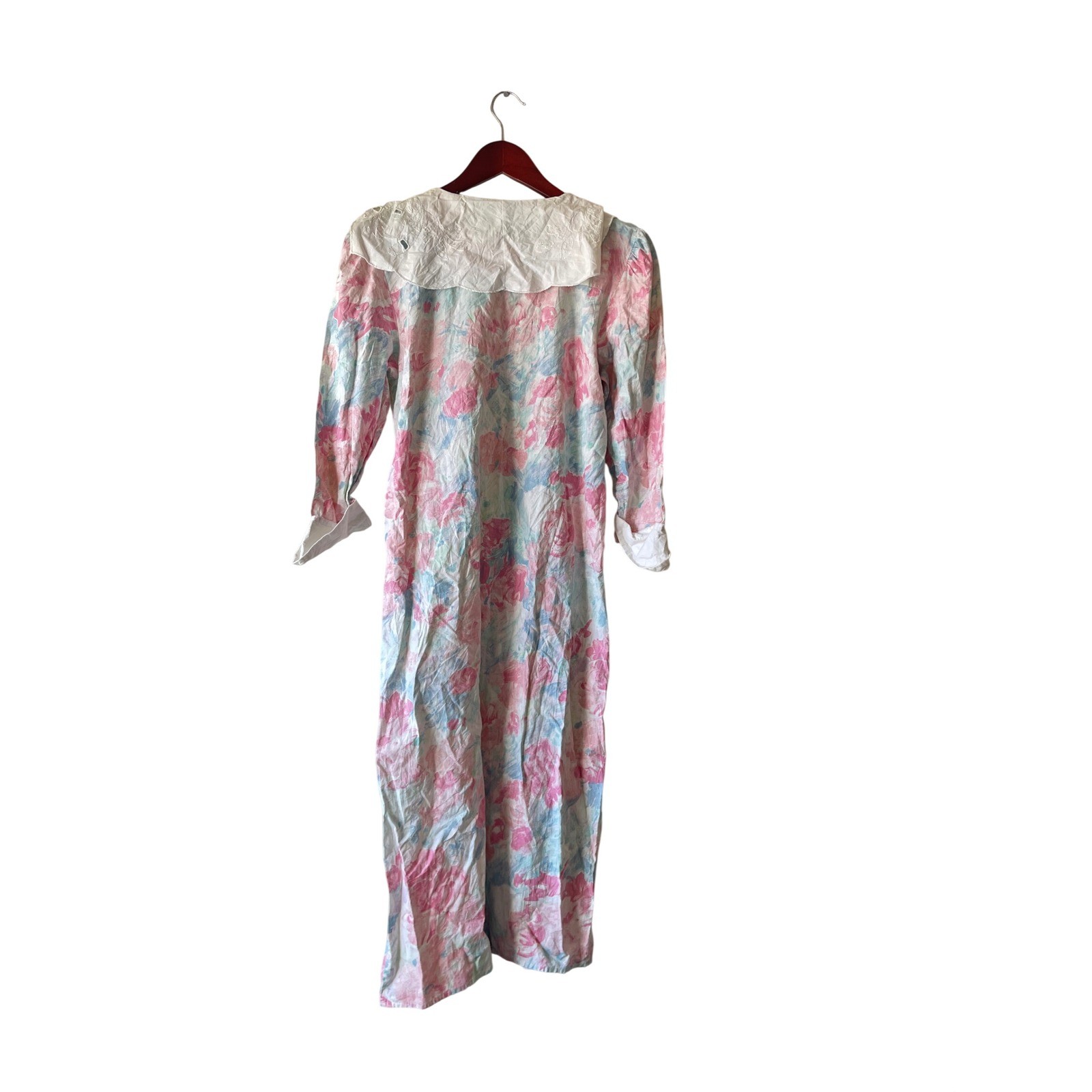 Vintage Floral Midi Dress Pastel Eyelet Collar Cotton cottagecore small
