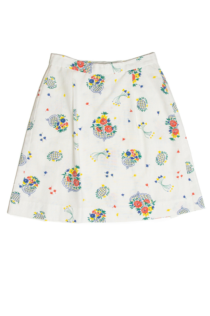 Vintage Four Corners Floral Skirt X-Small White Summer Boho Festival