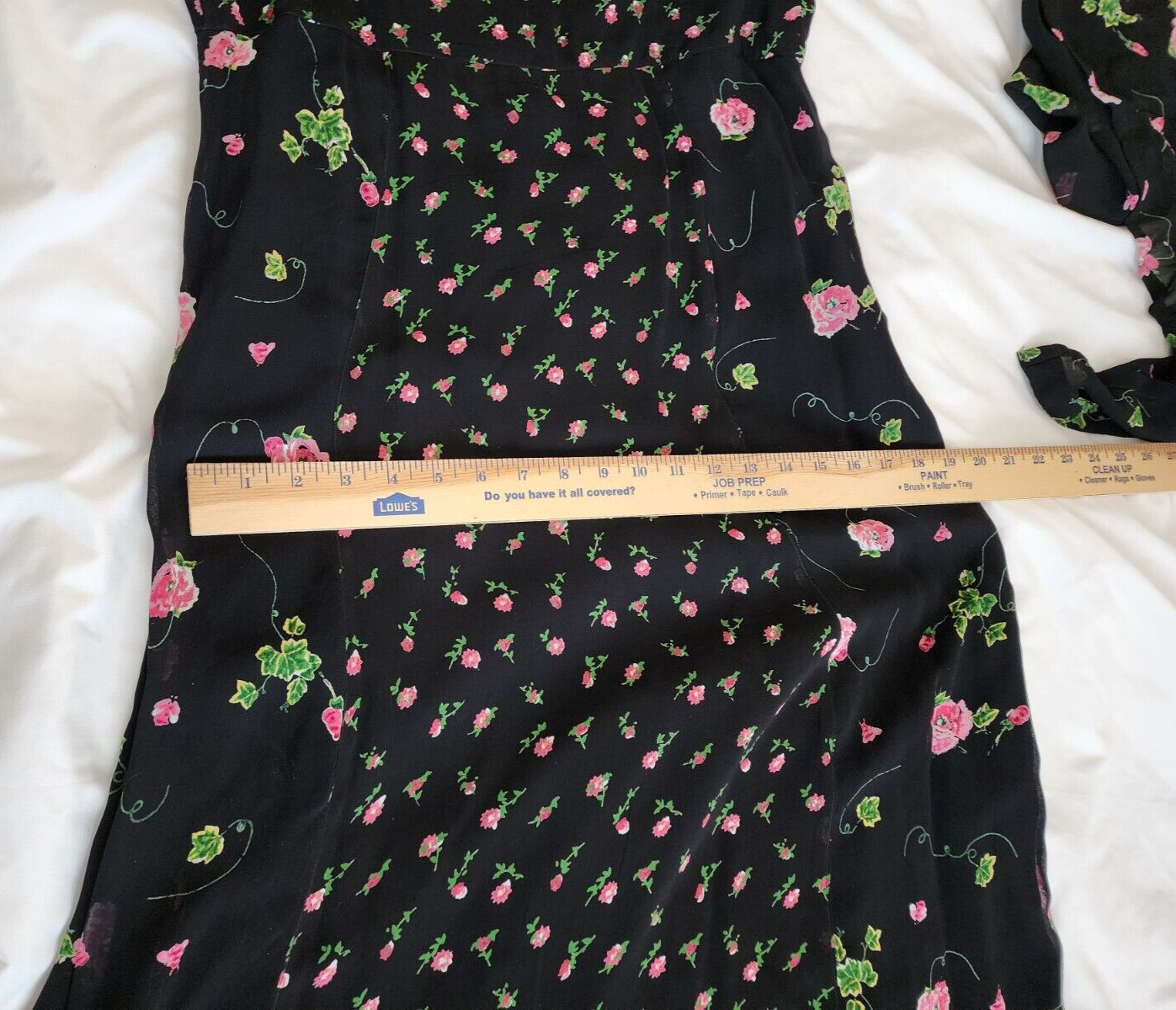 Vintage Lola P. Maxi Dress Black Multicolor Floral Textured Gauze- Size S