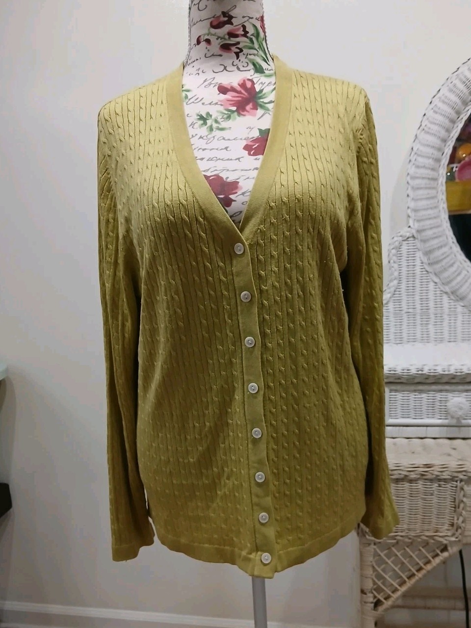 Vintage 70/30 Silk Cotton Cable Knit Cardigan Sweater Norm Thompson Size XL( A3)