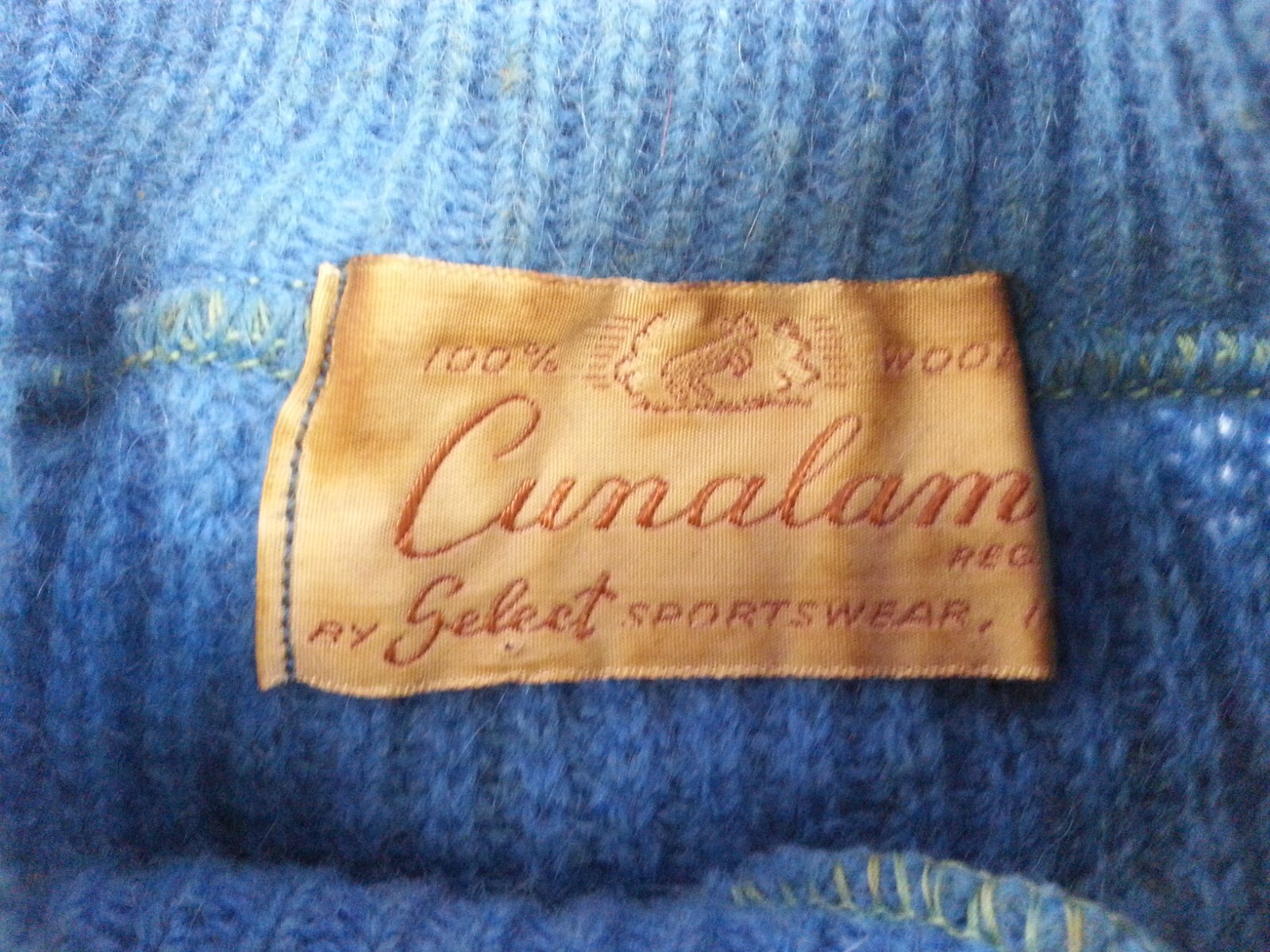Vtg 1970’s Cunalam 100% Wool Blue Original Bag Select Sportswear Sweater