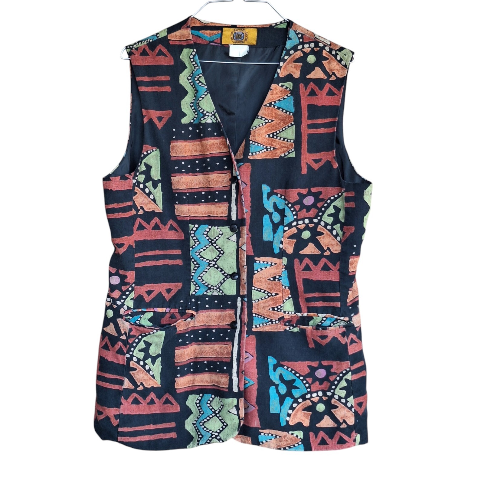 Vtg 70s Womens L Art To Wear Artsy Button Up Vest Hippie Boho Festival Maximal