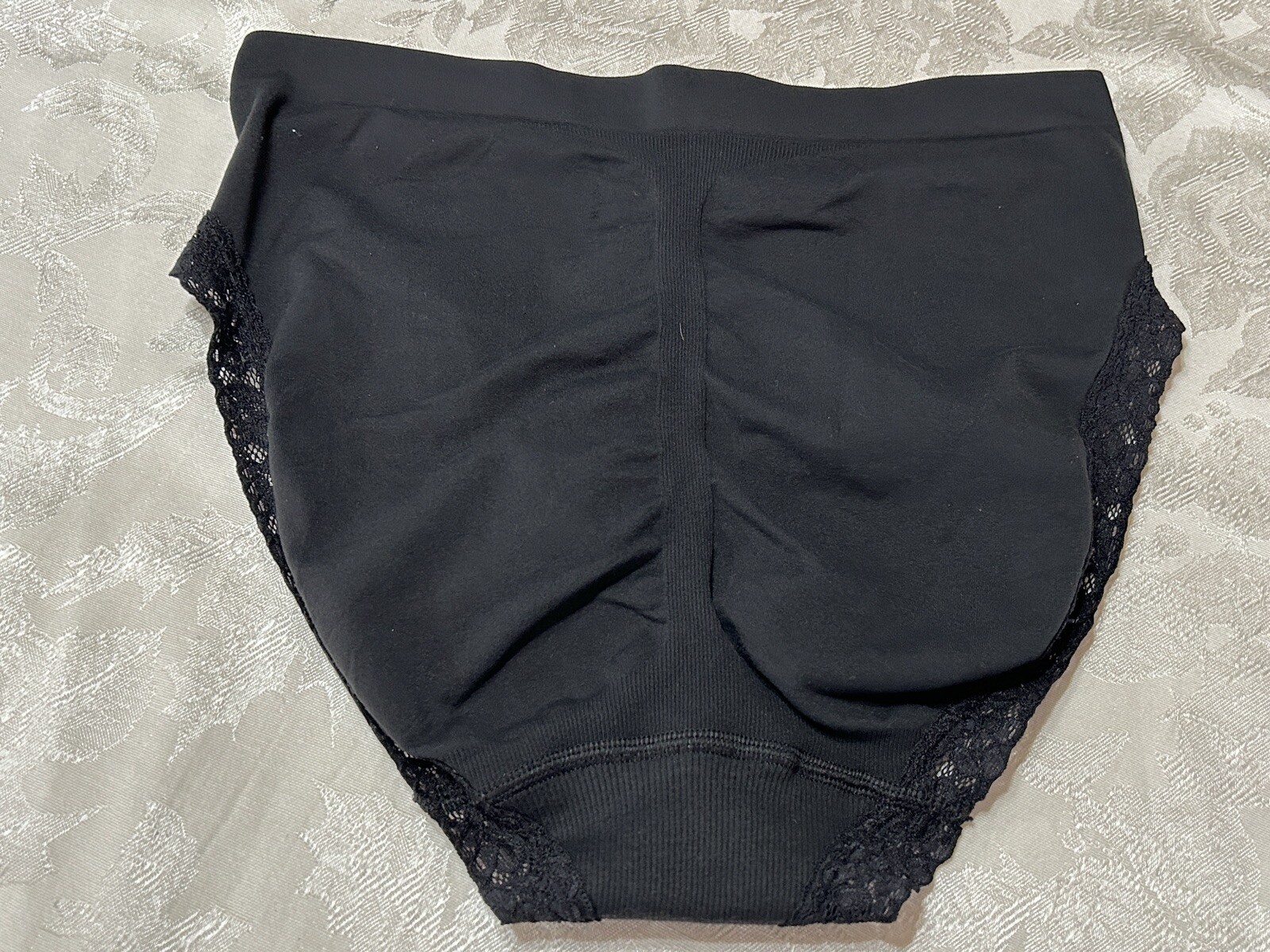 Vtg CACIQUE Tactel Nylon Lace Trim Hi-Cut 18/20 Black Shaping Panties #258