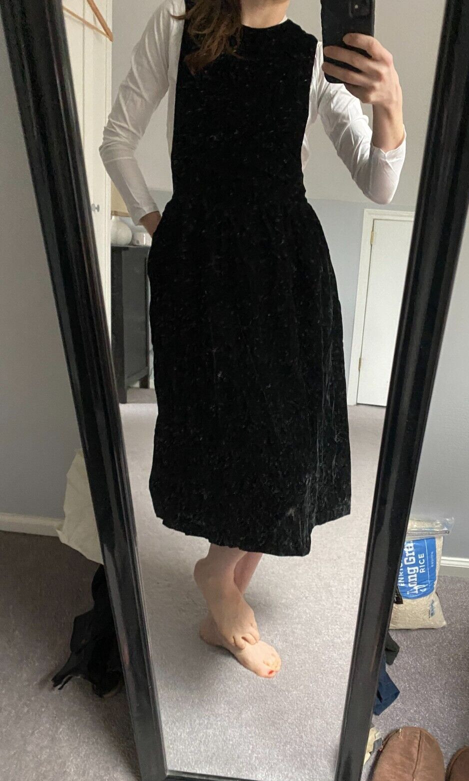 JoS.A.BANK CLOTHERS Vintage Jumper Dress sz 4 / S Black VELVET Shoulder Buttons