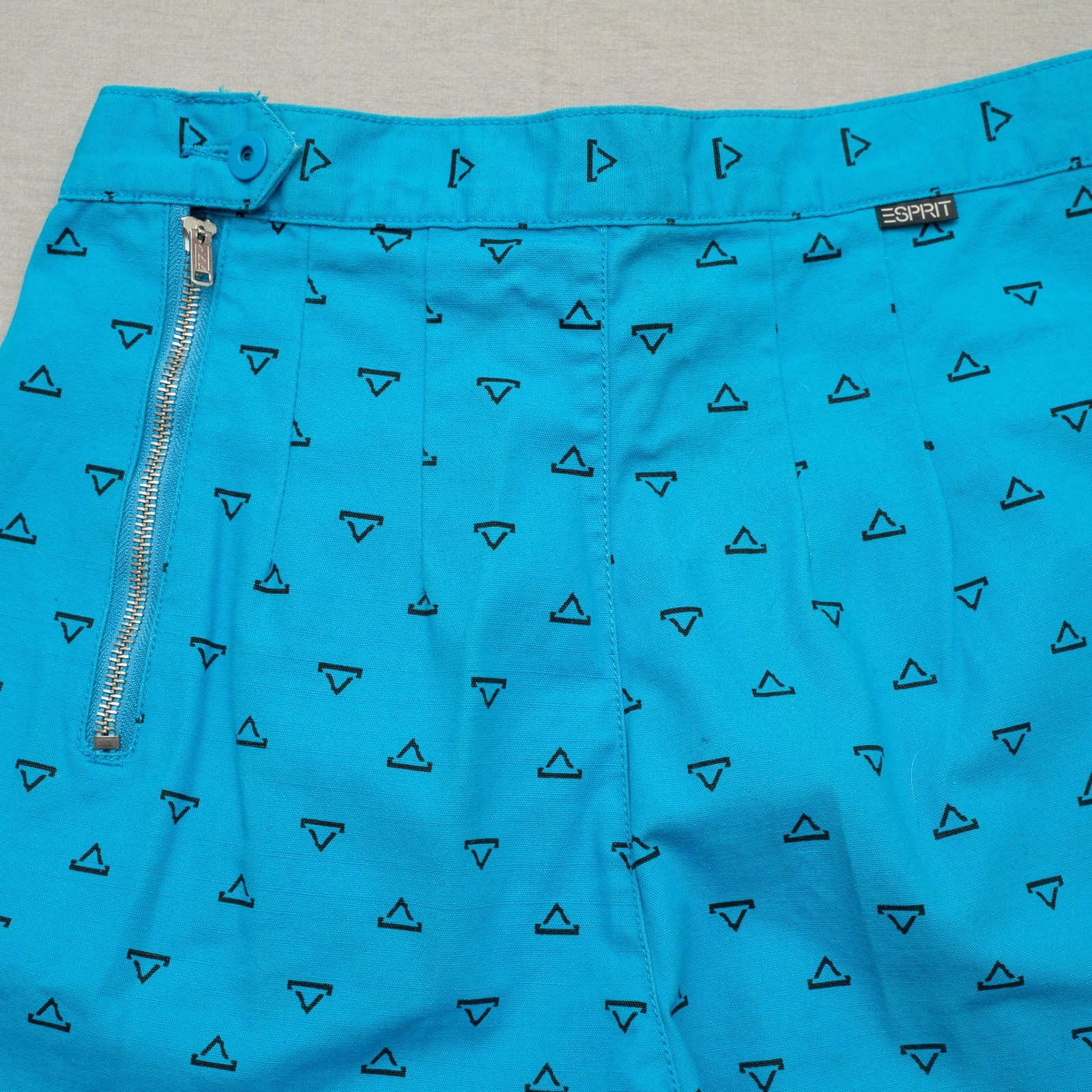 Vintage 80s Pleated High Waist Blue Pattern Side Zip Womens Pants 11/12 Cotton