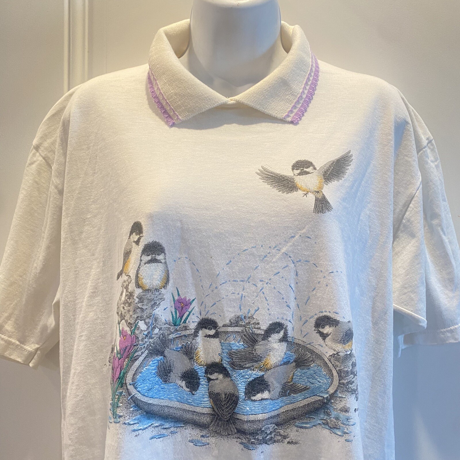 Vintage 90s Grandma Cottage core Morning Sun Collar Cute Shirt Birds
