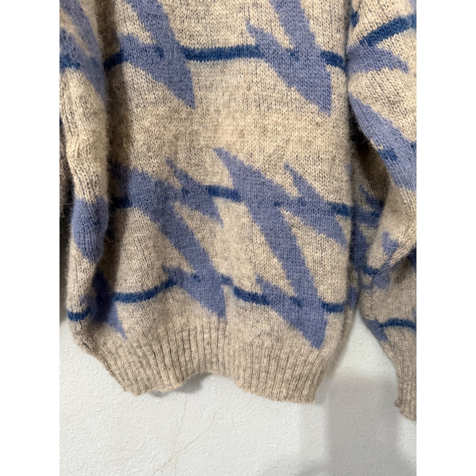 Les-Knit Ltd Vintage 80s 100% Pure Wool Sweater L Blue Oatmeal Icelandic Nordic