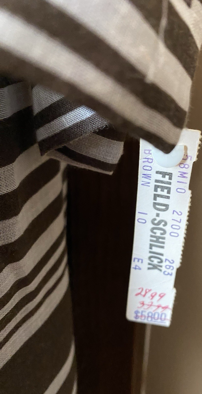 VTG 1963 Field-Schlick Women’s Striped Brown White Sheer Sleeve Maxi Dress NWT